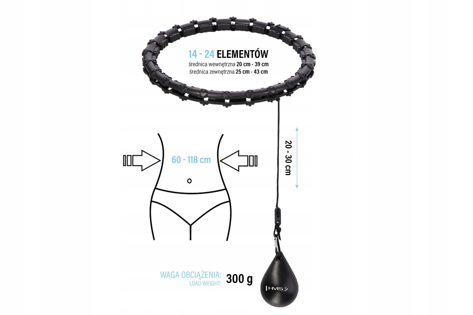 Zestaw Hula Hop HHW02 Black z Wypustkami i Obciążnikiem – Idealny do Fitnessu