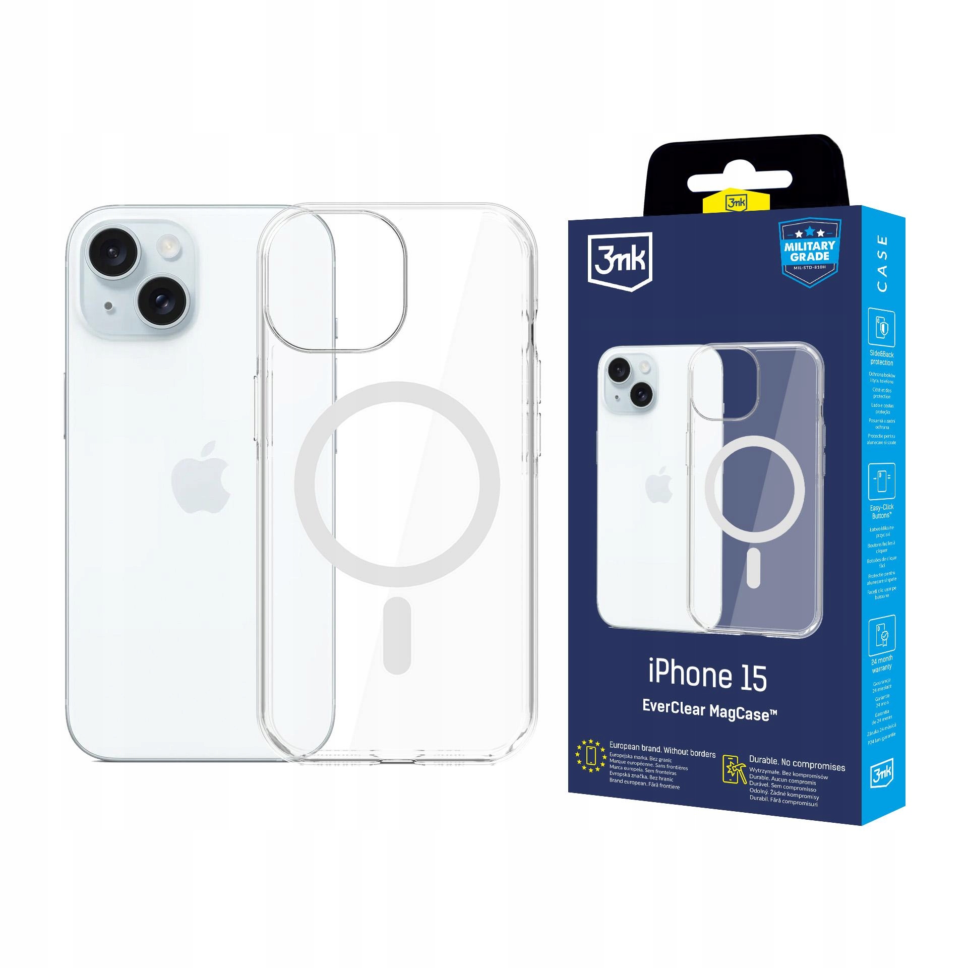Etui 3MK EverClear MagCase do Apple iPhone 15 – Elegancka ochrona dla Twojego smartfona