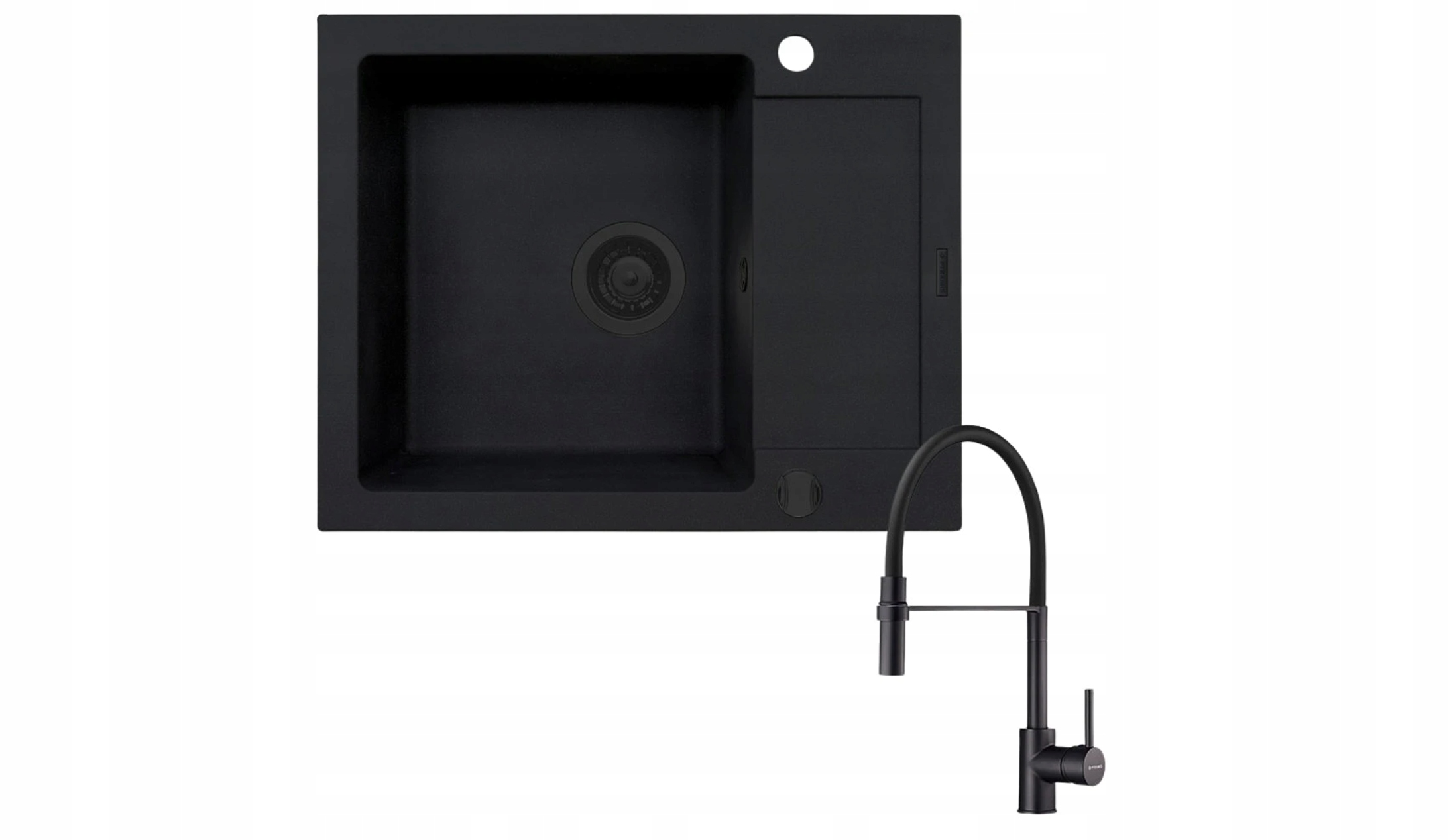 Zestaw Pyramis Zlewozmywak granitowy Mido 62x50 1B1D Black Edition + Bateria Serina – Elegancja i funkcjonalność w Twojej kuchni