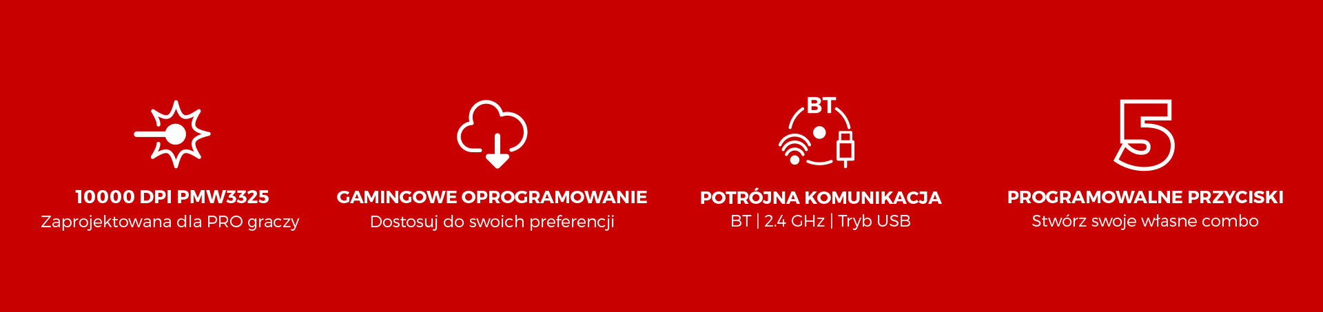 Bezprzewodowa mysz do gier w kolorze białym z 10 000 DPI, łącznością Bluetooth i USB oraz konfigurowalnymi przyciskami dla lepszej wydajności