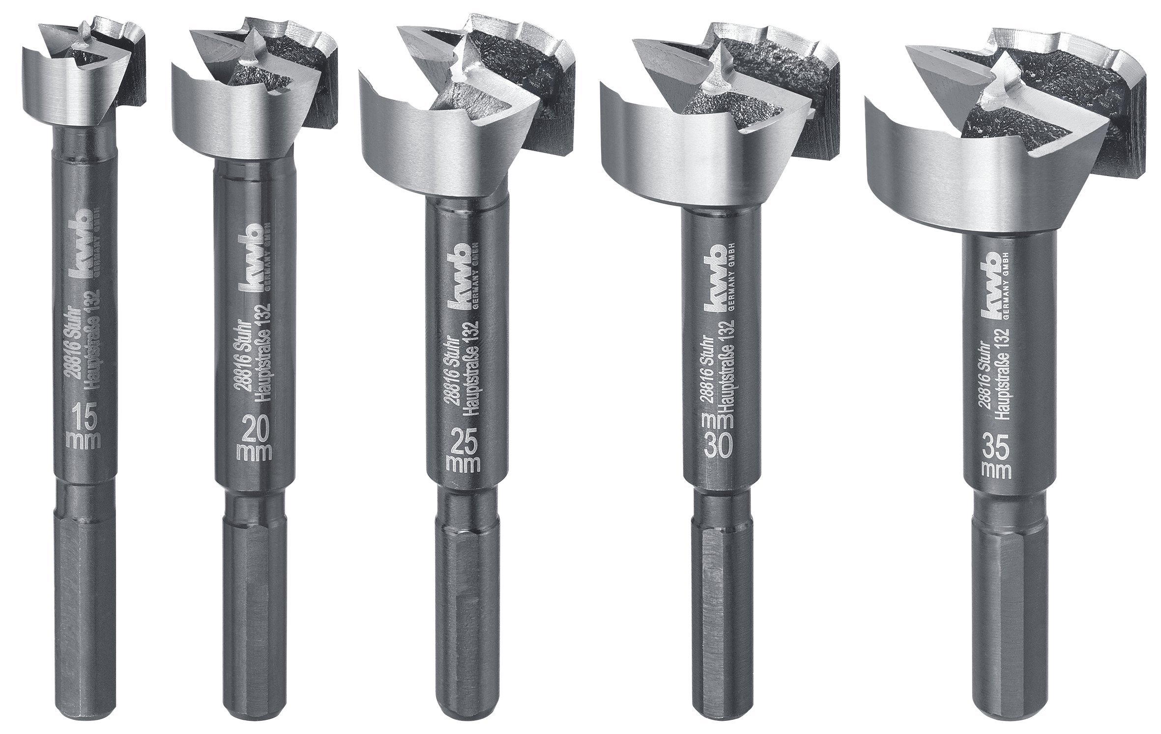 Zestaw pięciu wierteł o różnych średnicach