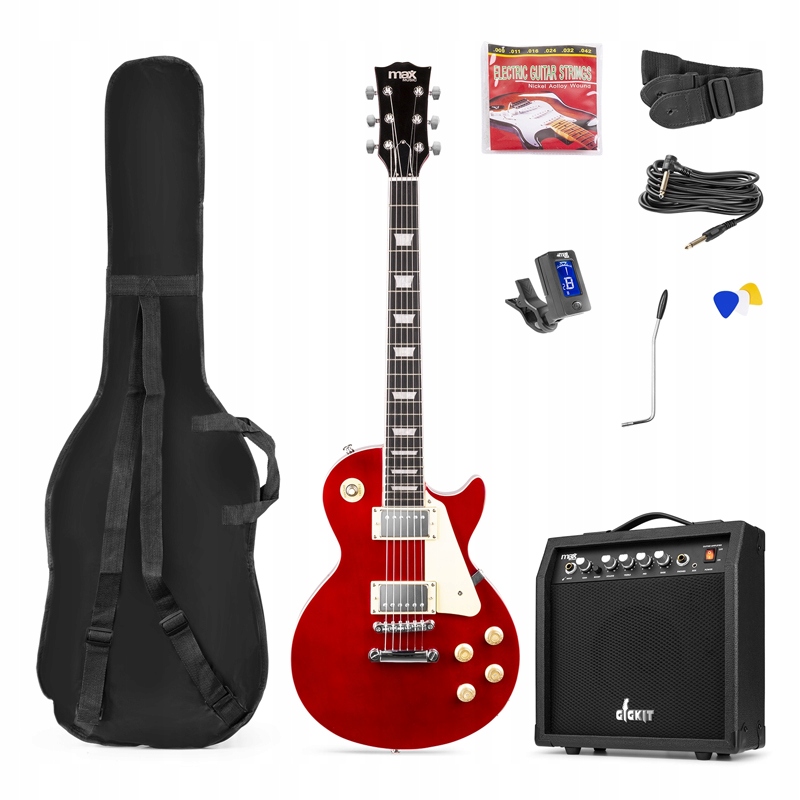 Gitara elektryczna GigKit w stylu LP ciemnoczerwona – idealny zestaw dla początkujących i zaawansowanych