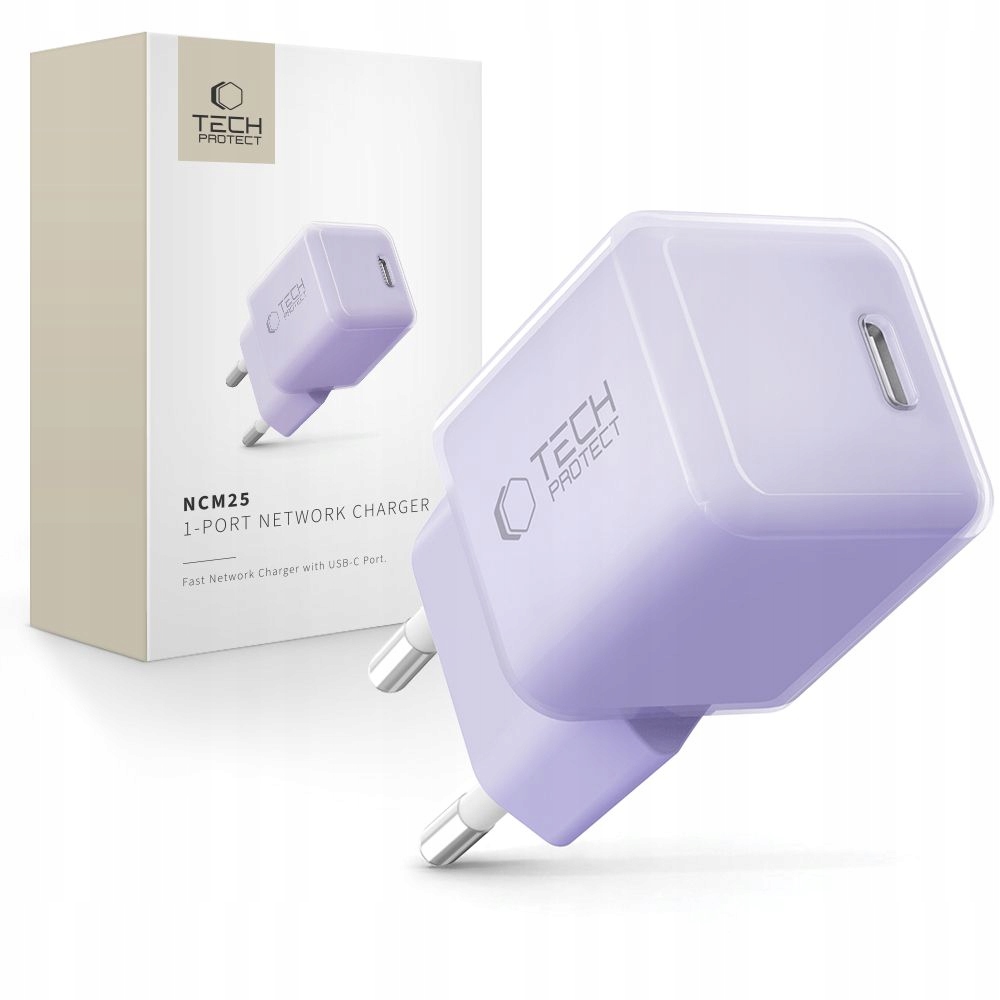 TECH-PROTECT NCM25 1-PORT NETWORK CHARGER PD 25W BABY PURPLE – Wydajna ładowarka do Twoich urządzeń