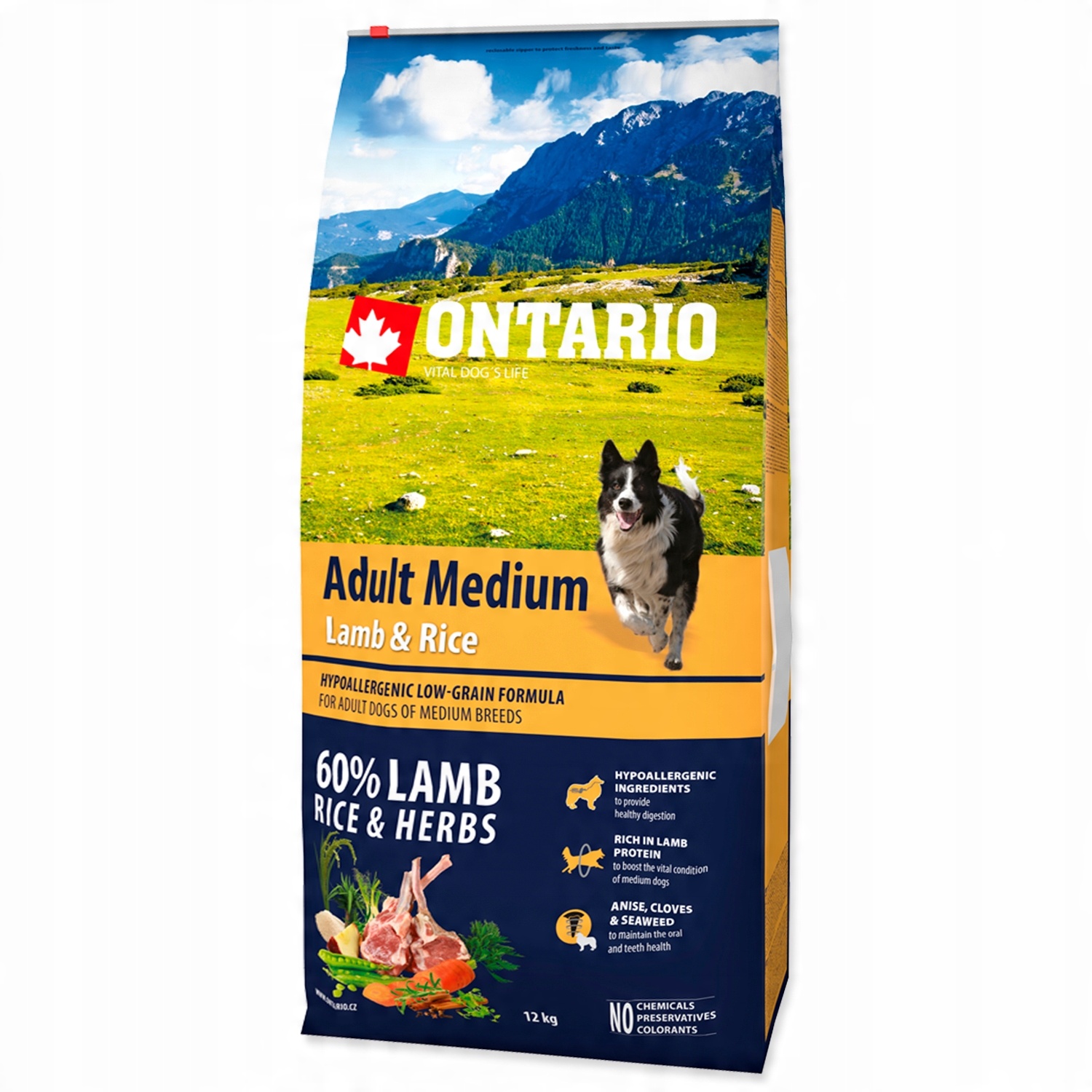 Ontario Adult Medium Lamb & Rice – Pełnowartościowa karma dla dorosłych psów średnich ras 12kg