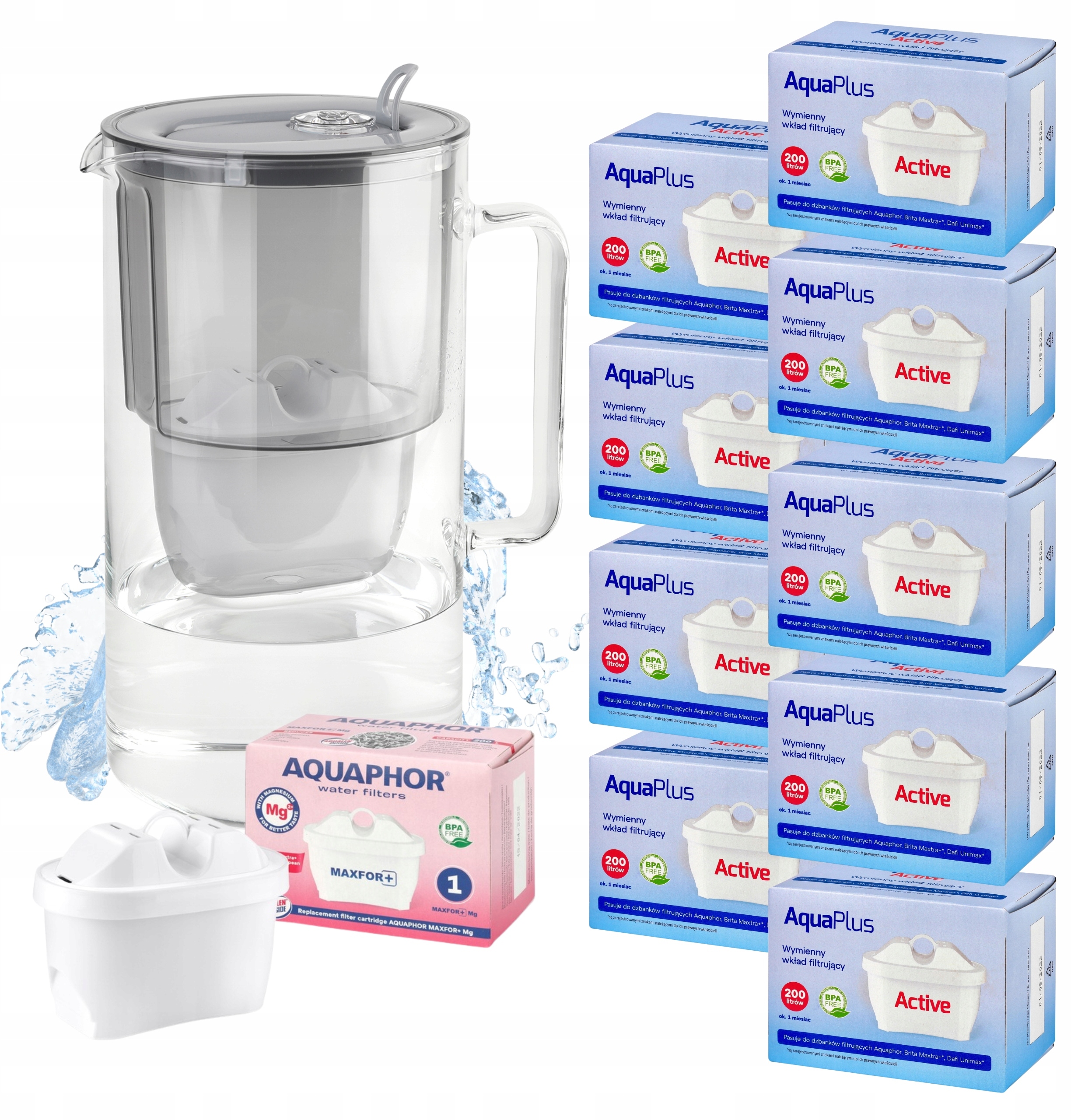 Szklany dzbanek filtrujący Aquaphor Glass Szary + 10 filtrów – zdrowa woda na wyciągnięcie ręki