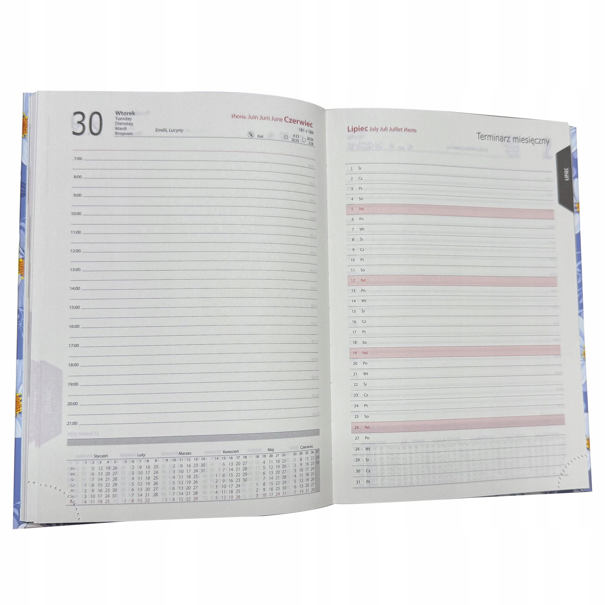Terminarze miesięczne i podział godzinowy