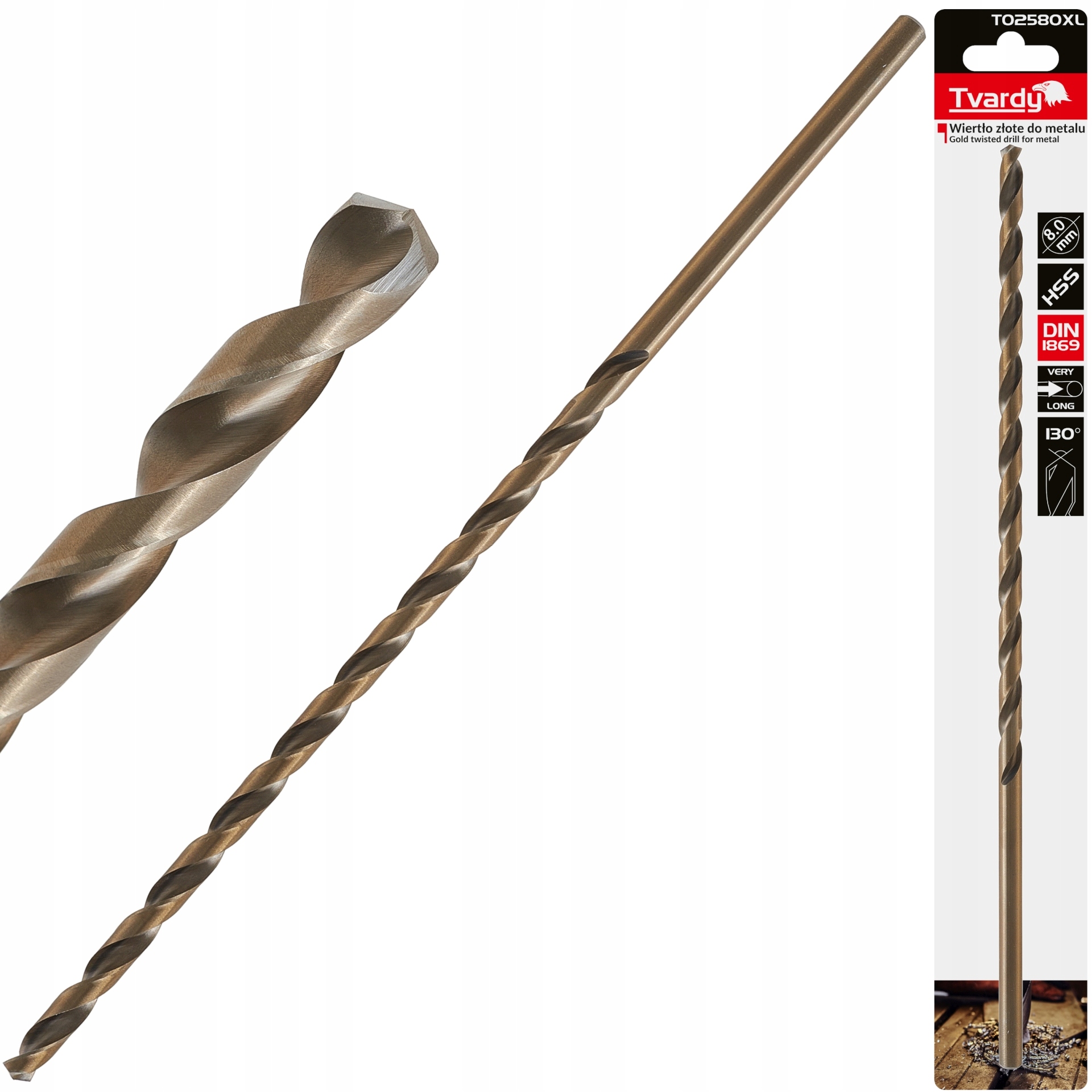 Wiertło złote do metalu długie 8.0 x 305mm HSS DIN1869 – Wysoka jakość i precyzja