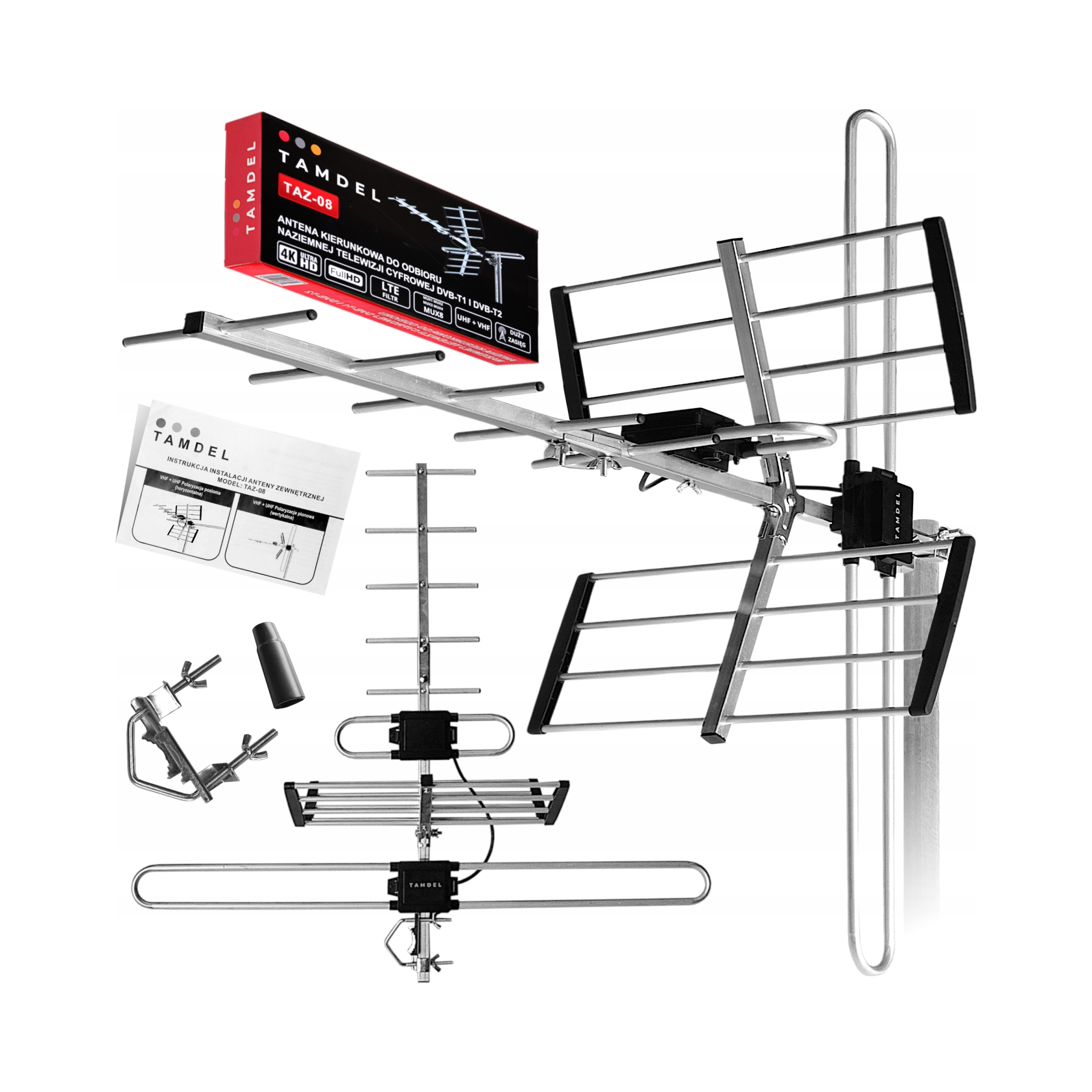 Antena zewnętrzna DVB-T2 UHF+VHF TAMDEL TAZ-08 – Idealne rozwiązanie do odbioru telewizji naziemnej