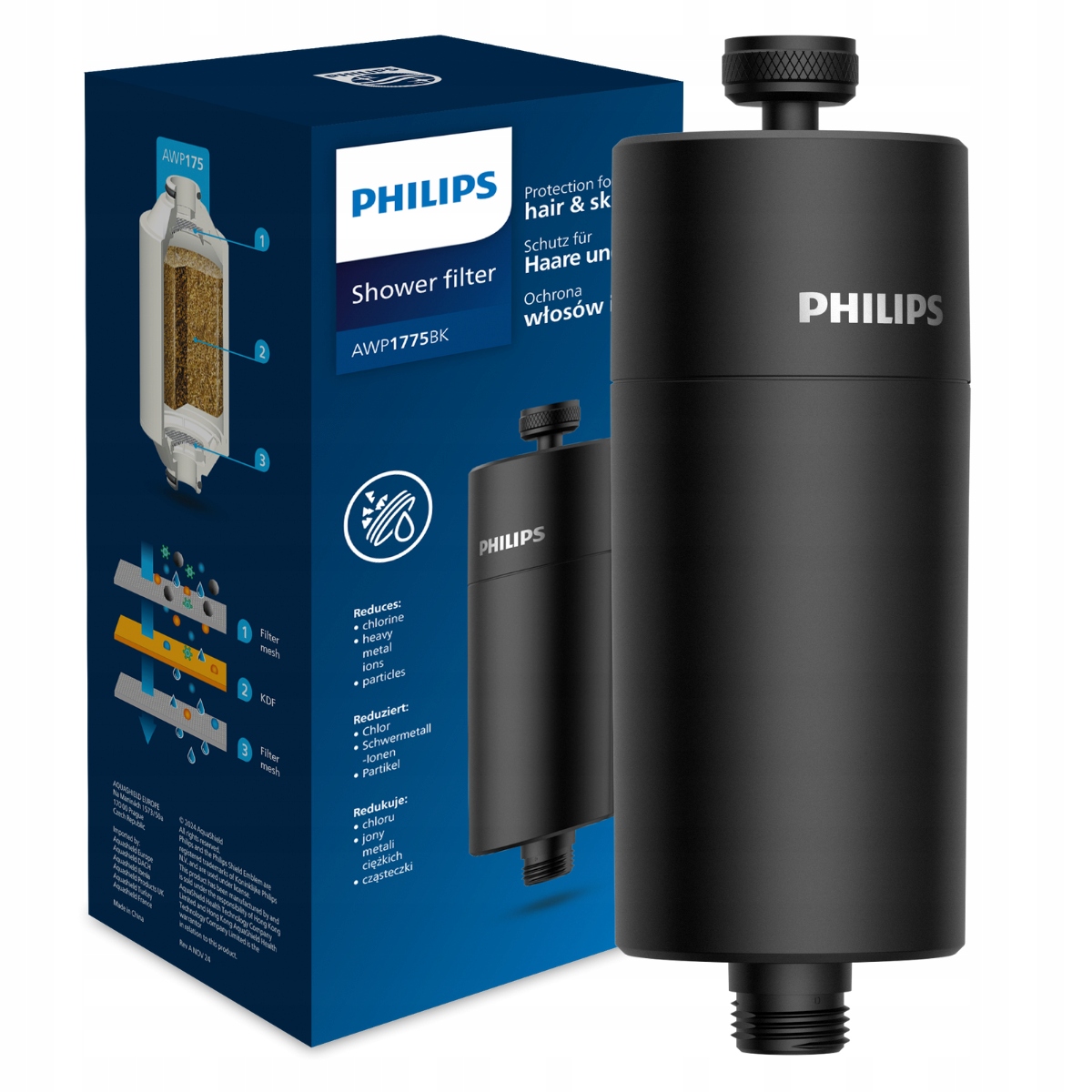 Filtr prysznicowy Philips AWP1775BK/10 – Czysta woda dla zdrowej skóry