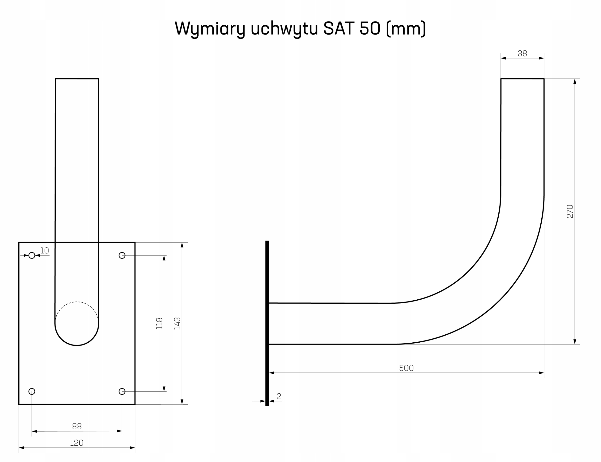 Wymiary i specyfikacje techniczne uchwytu UCHSAT50