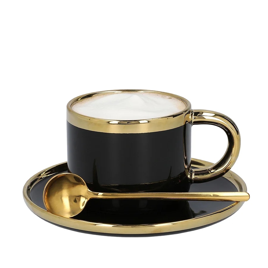 Filiżanka ze spodkiem i łyżeczką Homla SINNES Black 200 ml – Elegancja w Twojej kuchni