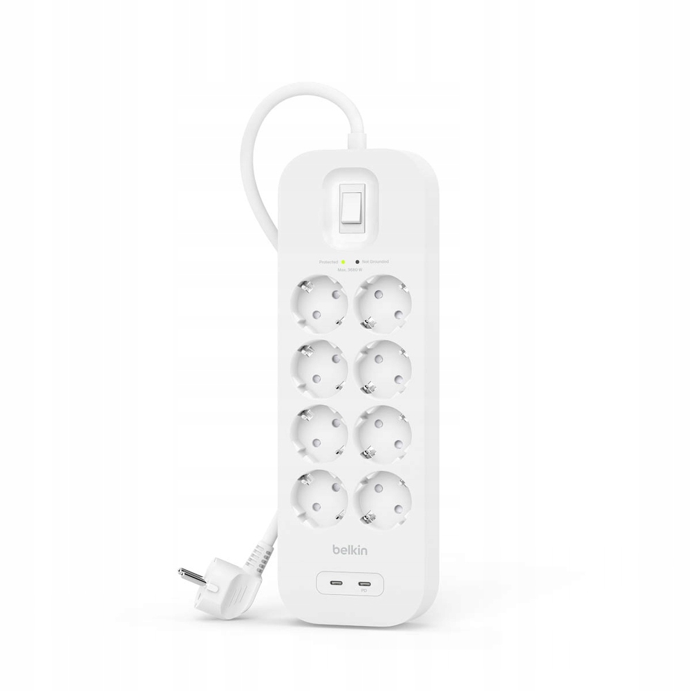 Listwa zasilająca Belkin SurgePlus 8x schuko 2xUSB-C 900J 2m – Bezpieczeństwo i wygoda w jednym