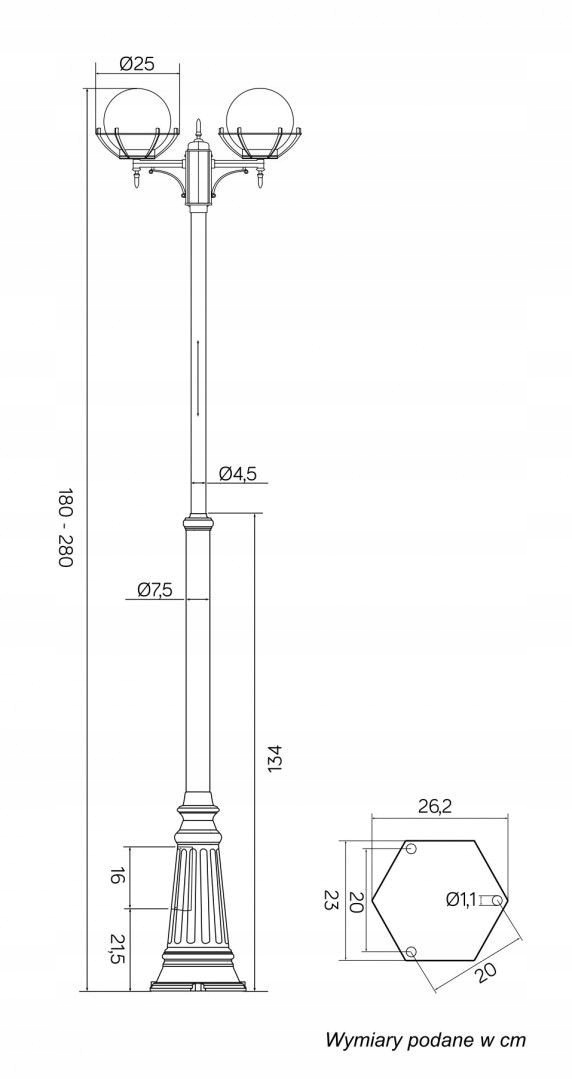 Regulowana wysokość od 180 do 280 cm – Idealne dopasowanie do każdego otoczenia