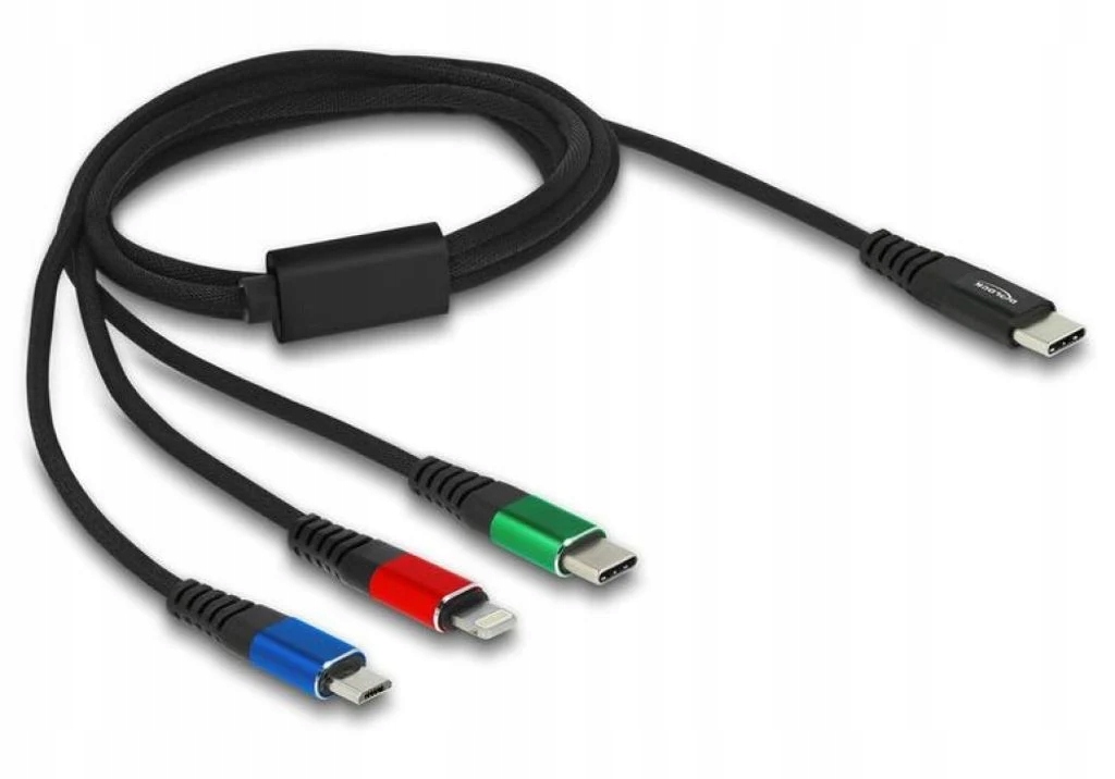 DeLOCK USB-C - USB-C + micro-B + Lightning 1 m Czarny – Wszechstronny kabel do ładowania