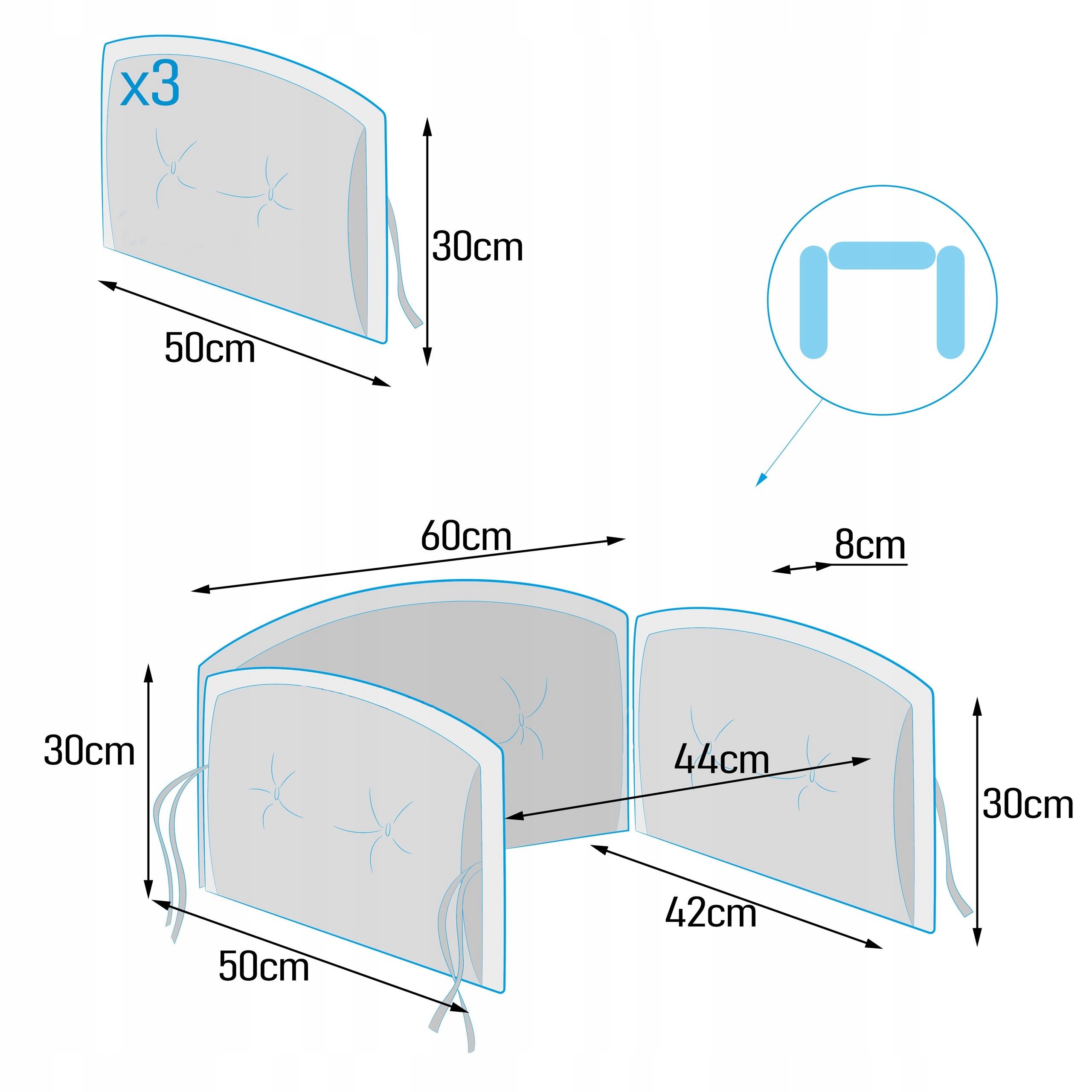 Regulowane troczki – Bezpieczne mocowanie ochraniacza do łóżeczka