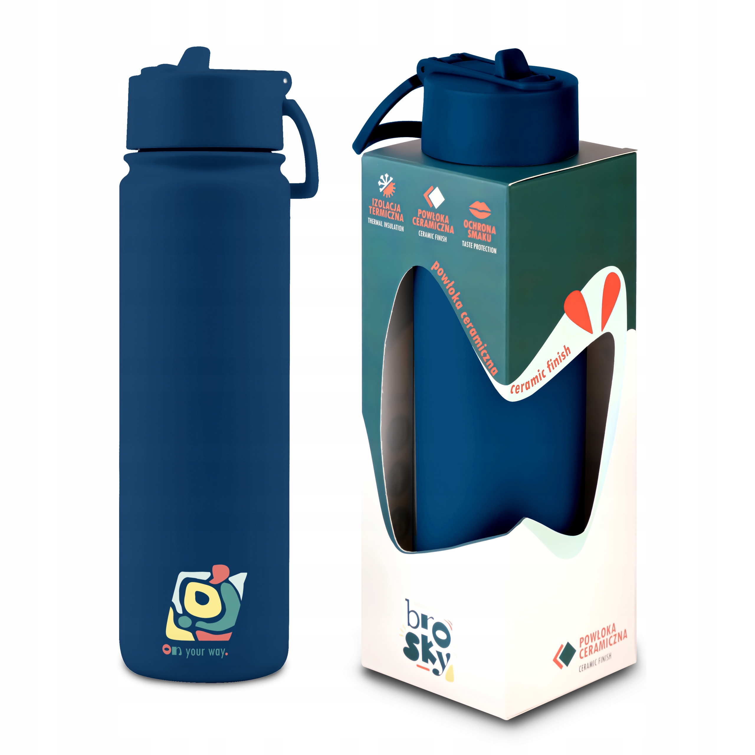 Brosky Abstract Granatowa stalowa butelka termiczna ze słomką 680 ml – Idealny towarzysz na każdą okazję