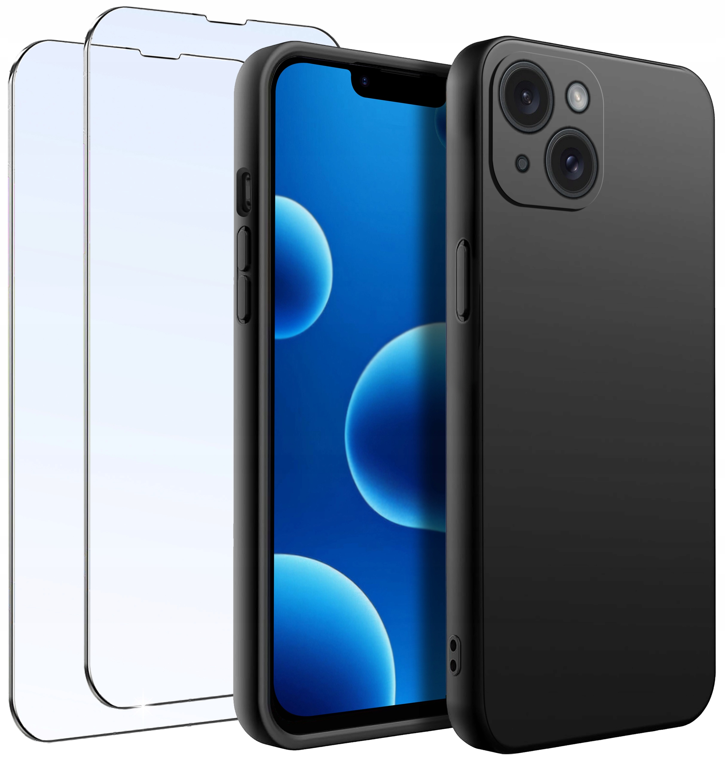 ZESTAW Etui do iPhone 13 | 14 Matowe Czarne Silikon 2 SZTUKI SZKŁO – Ochrona i styl w jednym