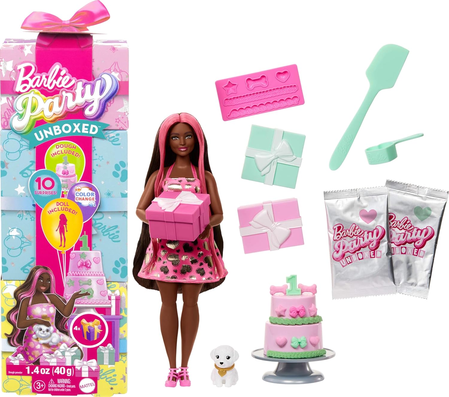 Barbie Party Unboxed Lalka Czarna – Niezapomniane przyjęcie z niespodziankami