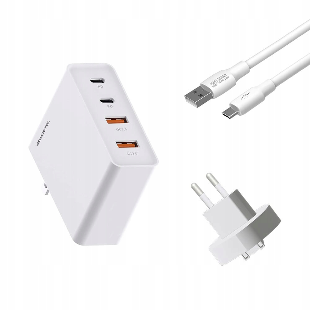 Ładowarka sieciowa 130W GaN Biała SOMOSTEL – Szybkie i efektywne ładowanie