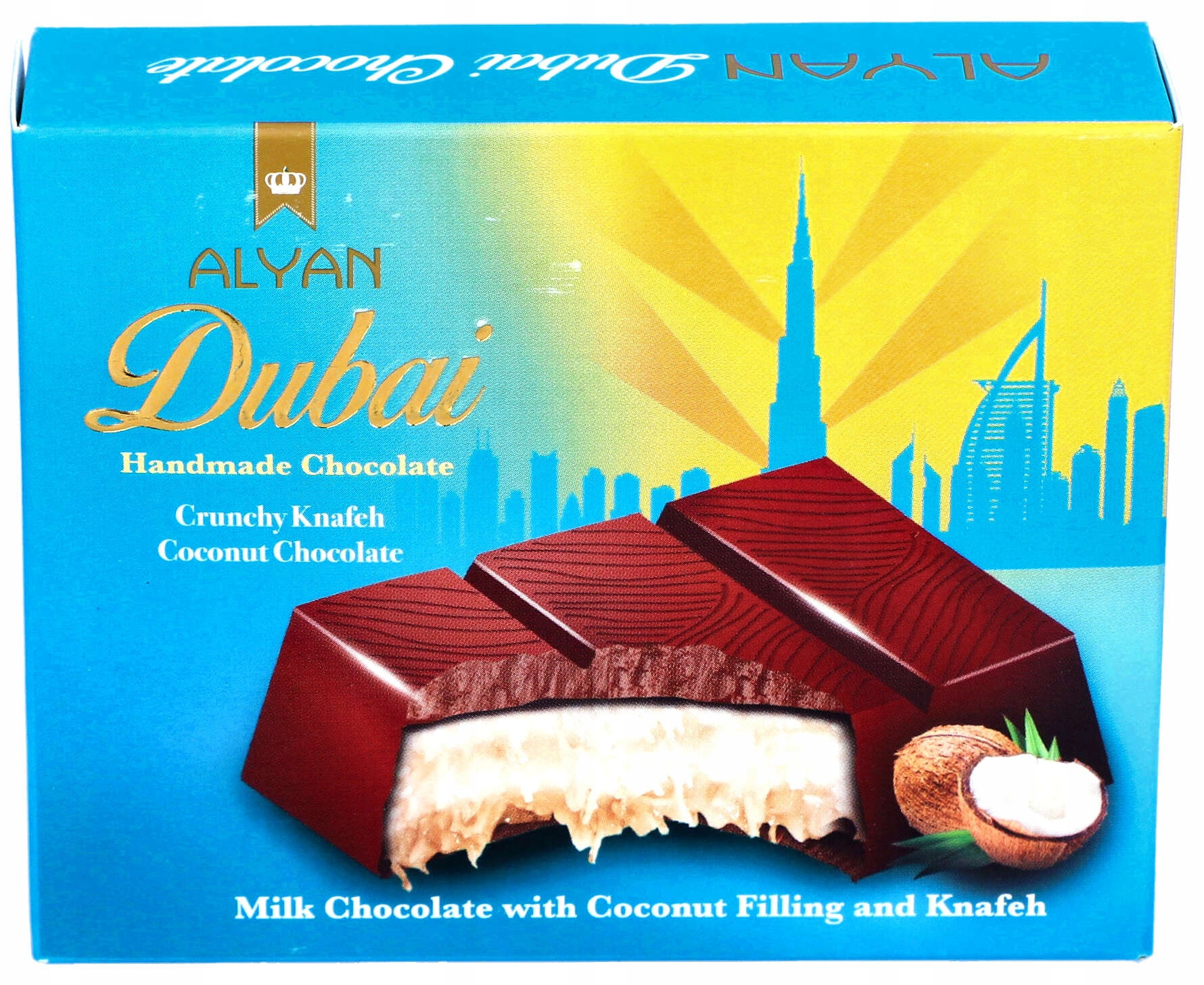 Czekolada dubajska ALYAN Dubai Mleczna z nadzieniem kokosowym 100g – Luksusowy smak w każdej kostce