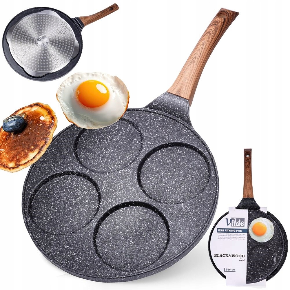 Patelnia granitowa do 4 jajek i placuszków Black&Wood 26 cm – Idealne rozwiązanie do Twojej kuchni