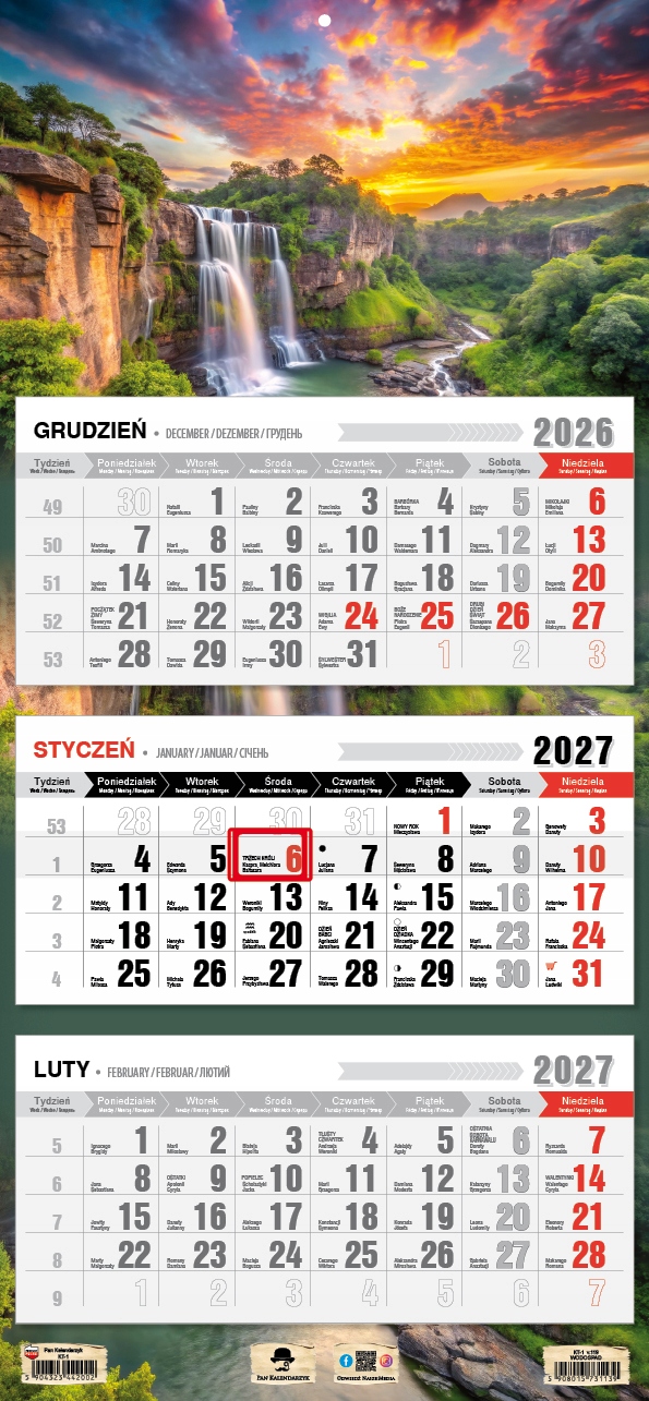 Kalendarz 2027 Trójdzielny Wodospad EDUKAMP – Idealny do biura i domu