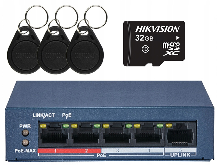 Zawartość zestawu: stacja zewnętrzna, stacja wewnętrzna, przełącznik PoE i więcej