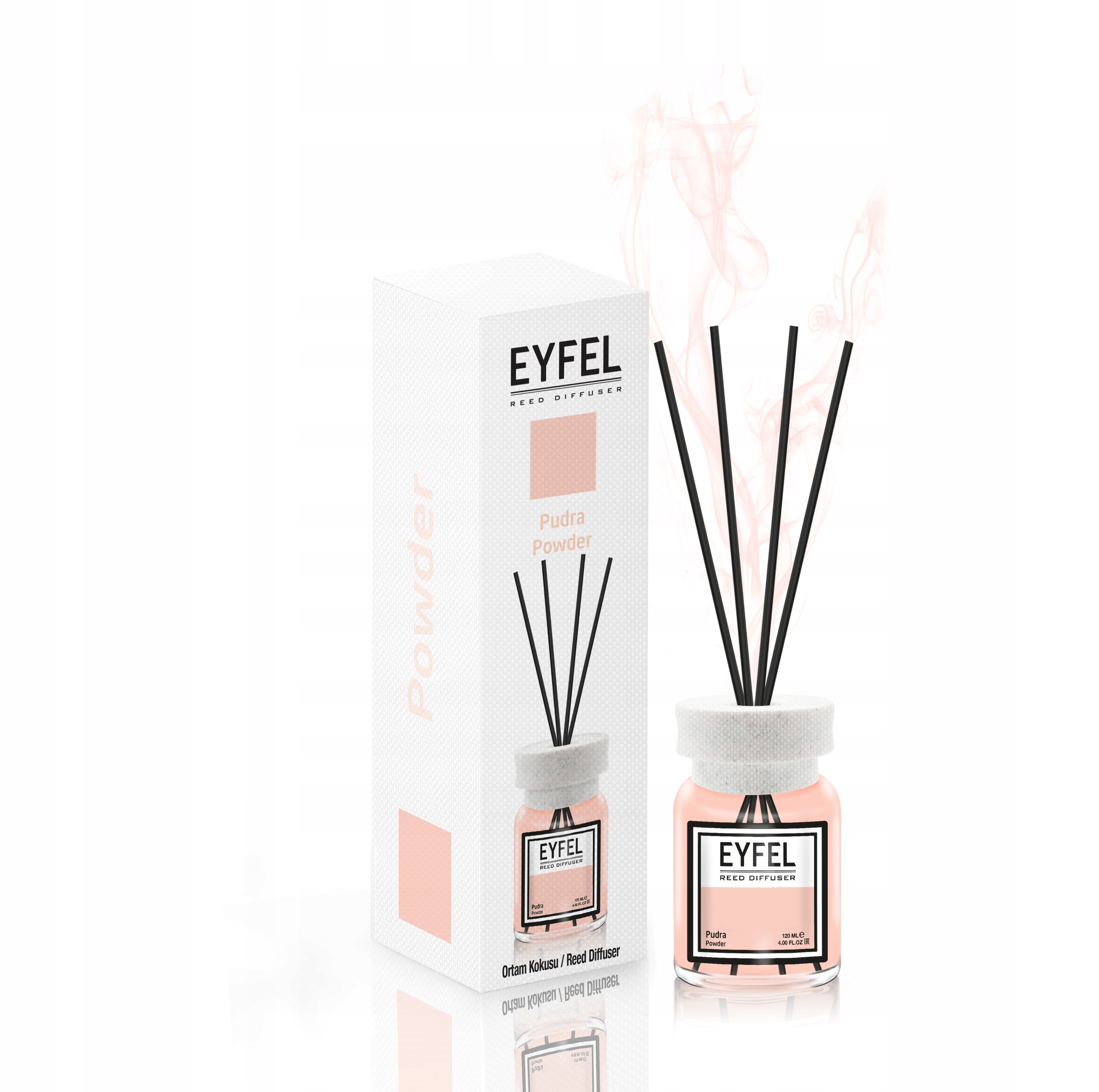 Eyfel Dyfuzor zapachowy z patyczkami – Puder 120ml – Elegancja i świeżość w Twoim wnętrzu