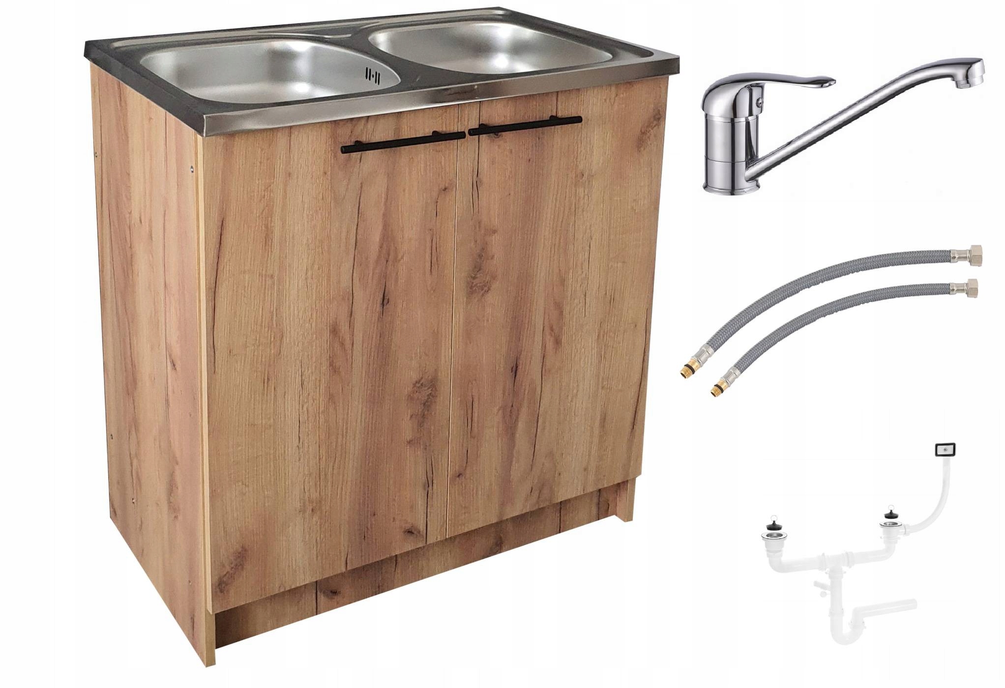 Szafka kuchenna + zlew 80 x 50 Dąb złoty – Elegancja i funkcjonalność w Twojej kuchni