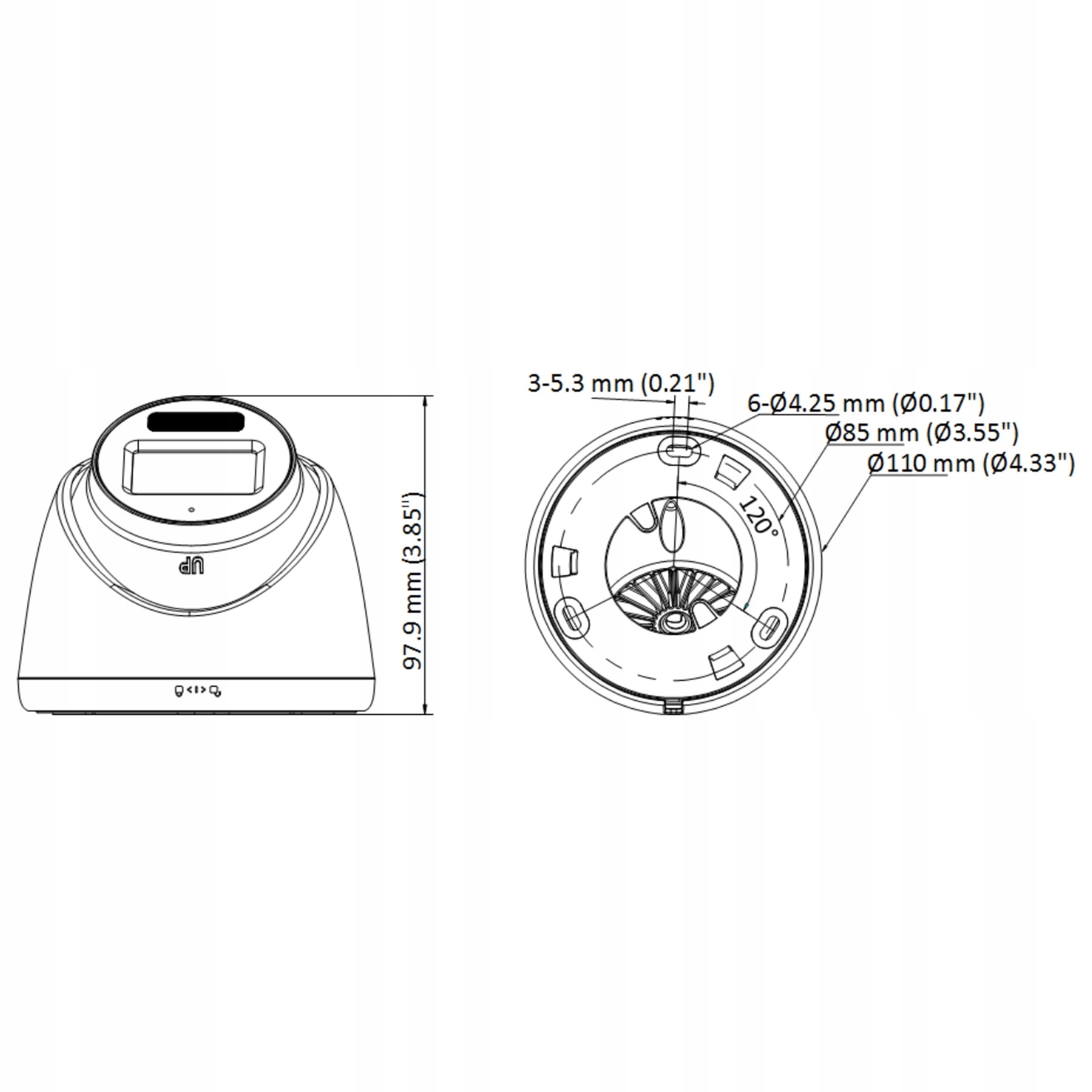 Wymiary i waga kamery Hikvision DS-2CE78U0T-LF(2.8mm)