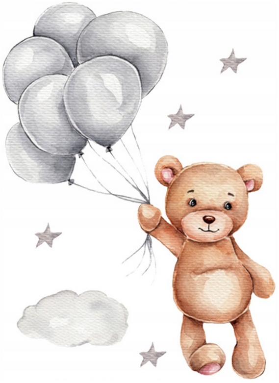 Naklejki na ścianę Miś z balonami – Kolorowa dekoracja do pokoju dziecka