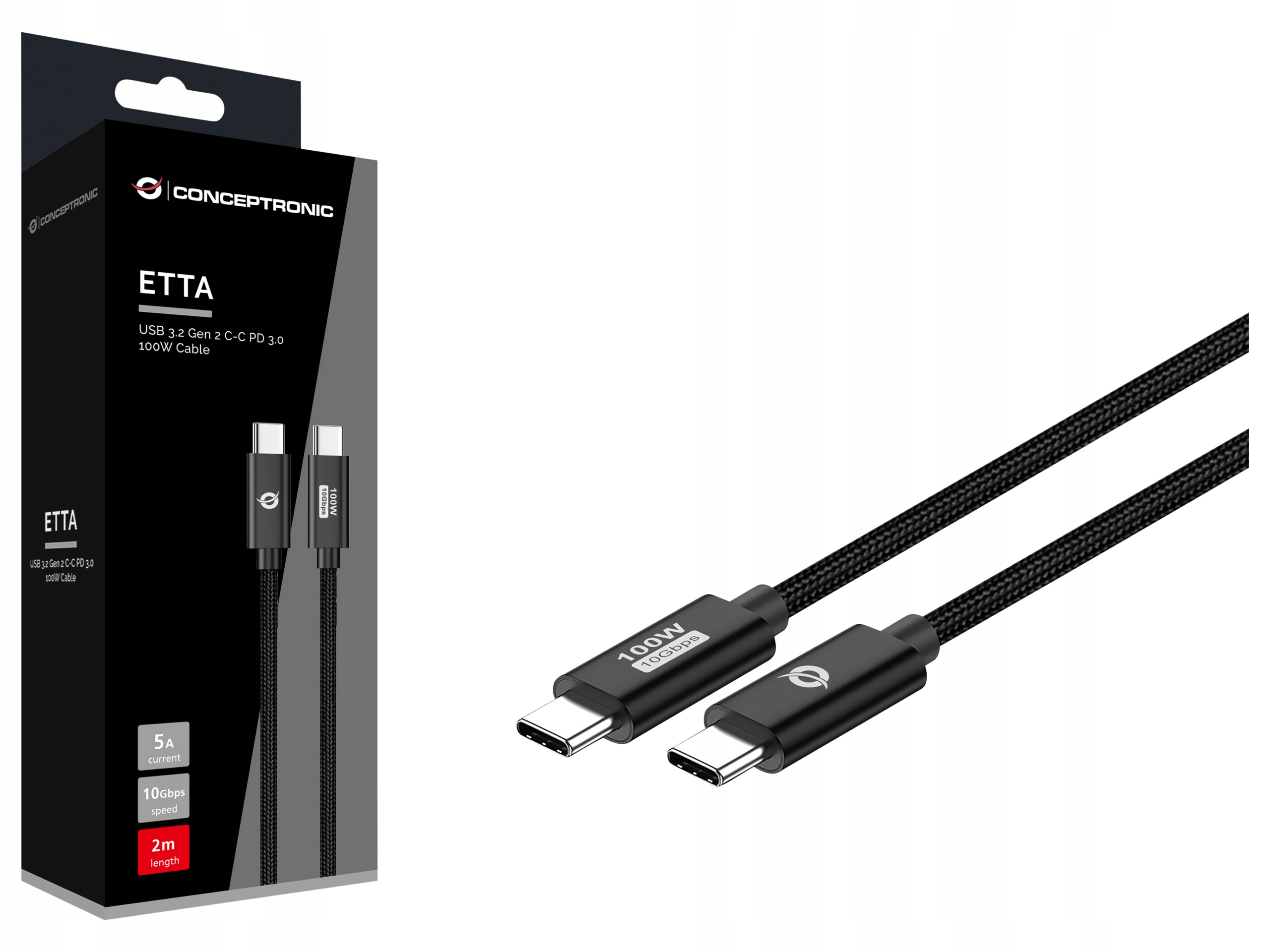 Kabel USB-C - USB-C 2 m Czarny (ETTA02B20) – Wysoka jakość i niezawodność