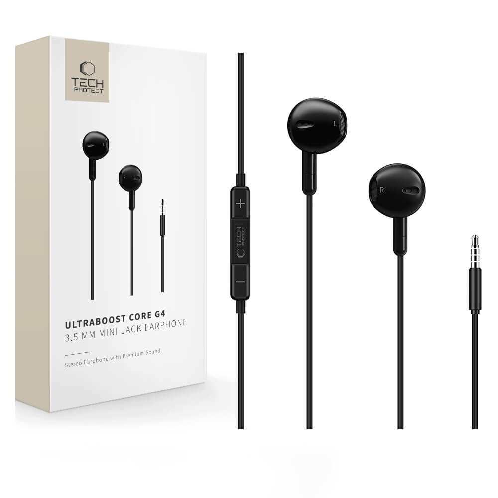 Słuchawki Tech-Protect Ultraboost Mini Jack Earphone Core G4 Black – Doskonałe brzmienie w Twoich uszach