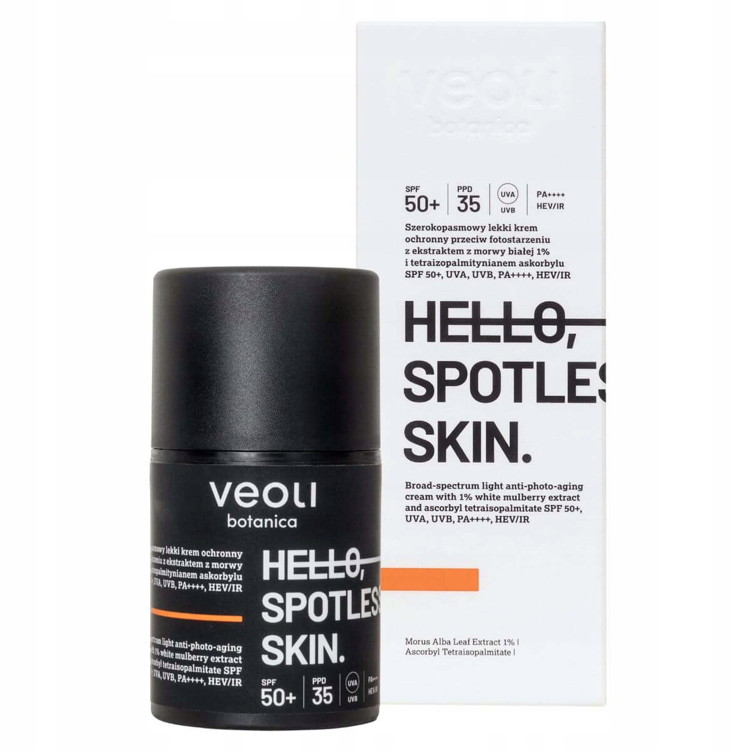 VEOLI BOTANICA Hello Spotless Skin – Szerokopasmowy lekki krem ochronny SPF50+ dla zdrowej skóry