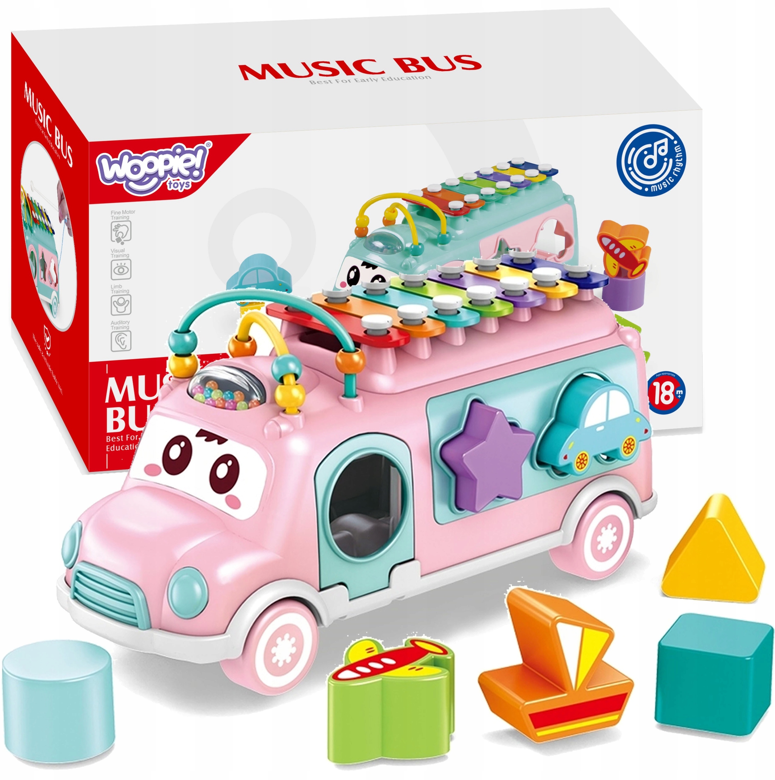 WOOPIE BABY Samochodzik Muzyczny Sorter z Cymbałkami Różowy – Idealna zabawa dla Twojego malucha