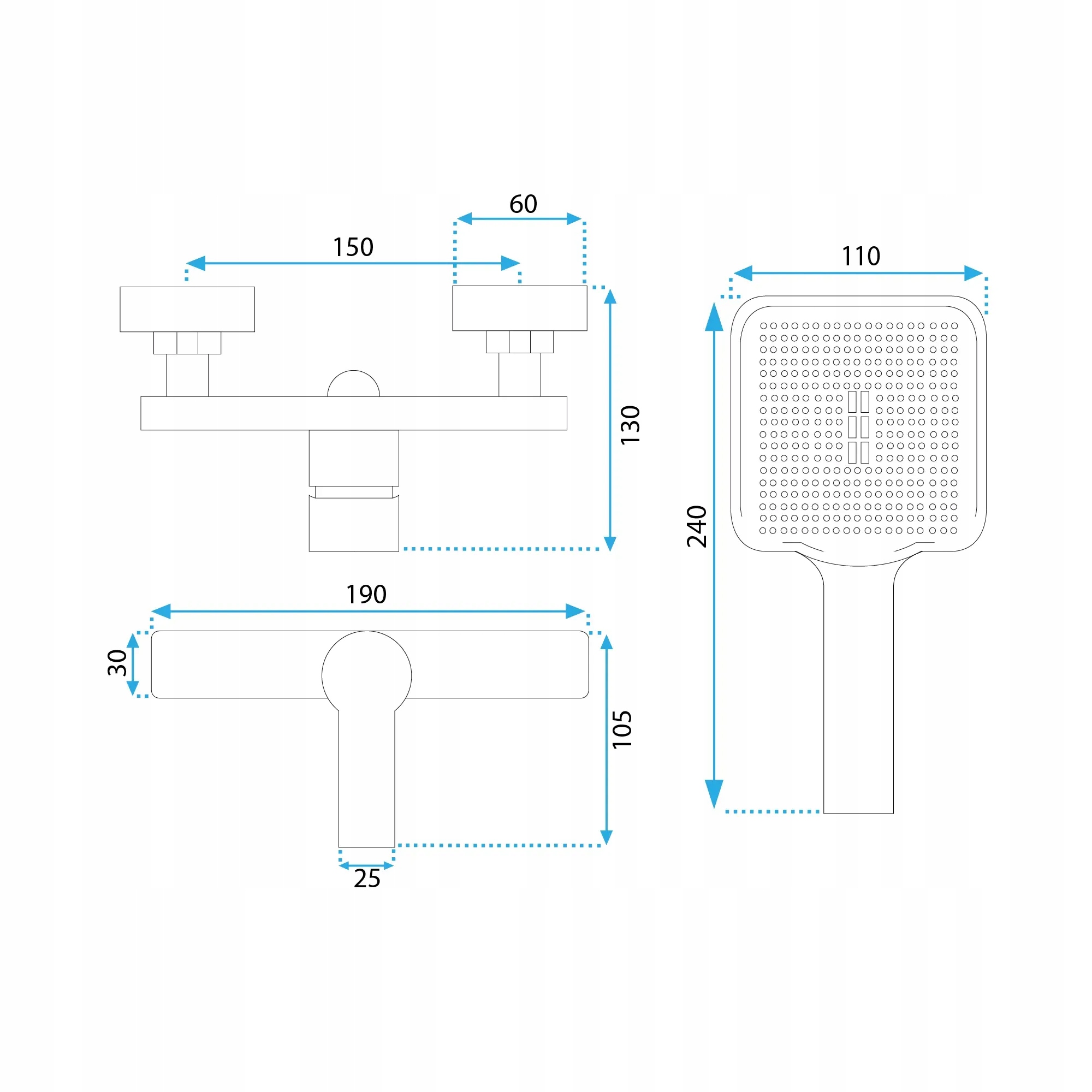 Wymiary i parametry techniczne baterii prysznicowej