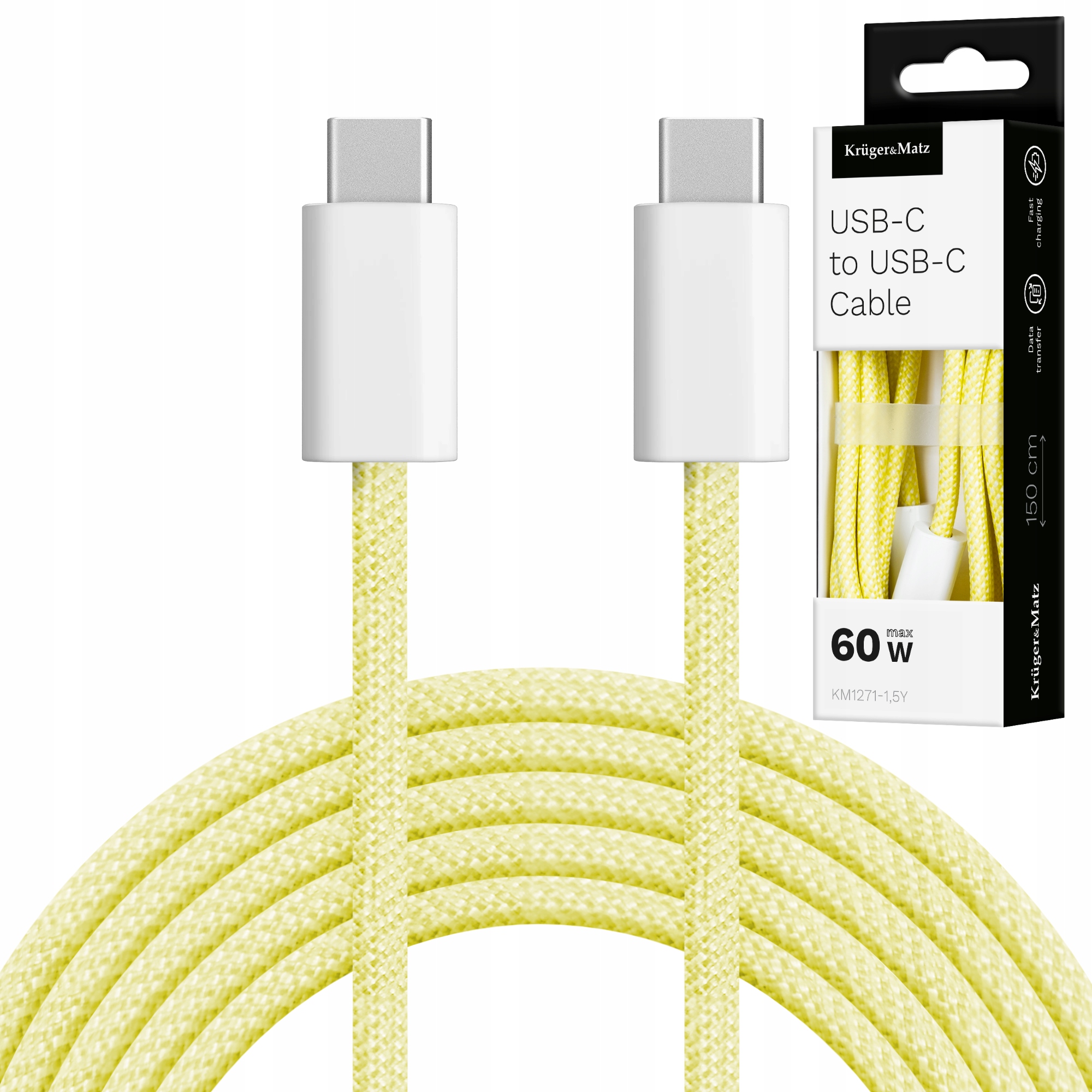 Kabel USB typu C - USB typu C 60 W 1,5 m żółty Kruger&Matz Basic – Wysoka jakość i funkcjonalność