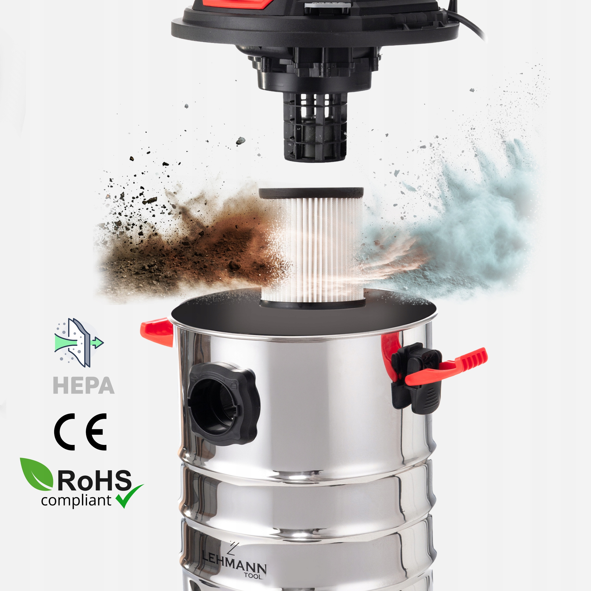 ODKURZACZ PRZEMYSŁOWY SUCHO MOKRO BEZWORKOWY GNIAZDO 2000W OTRZĄSACZ METAL Waga produktu z opakowaniem jednostkowym 7.5 kg