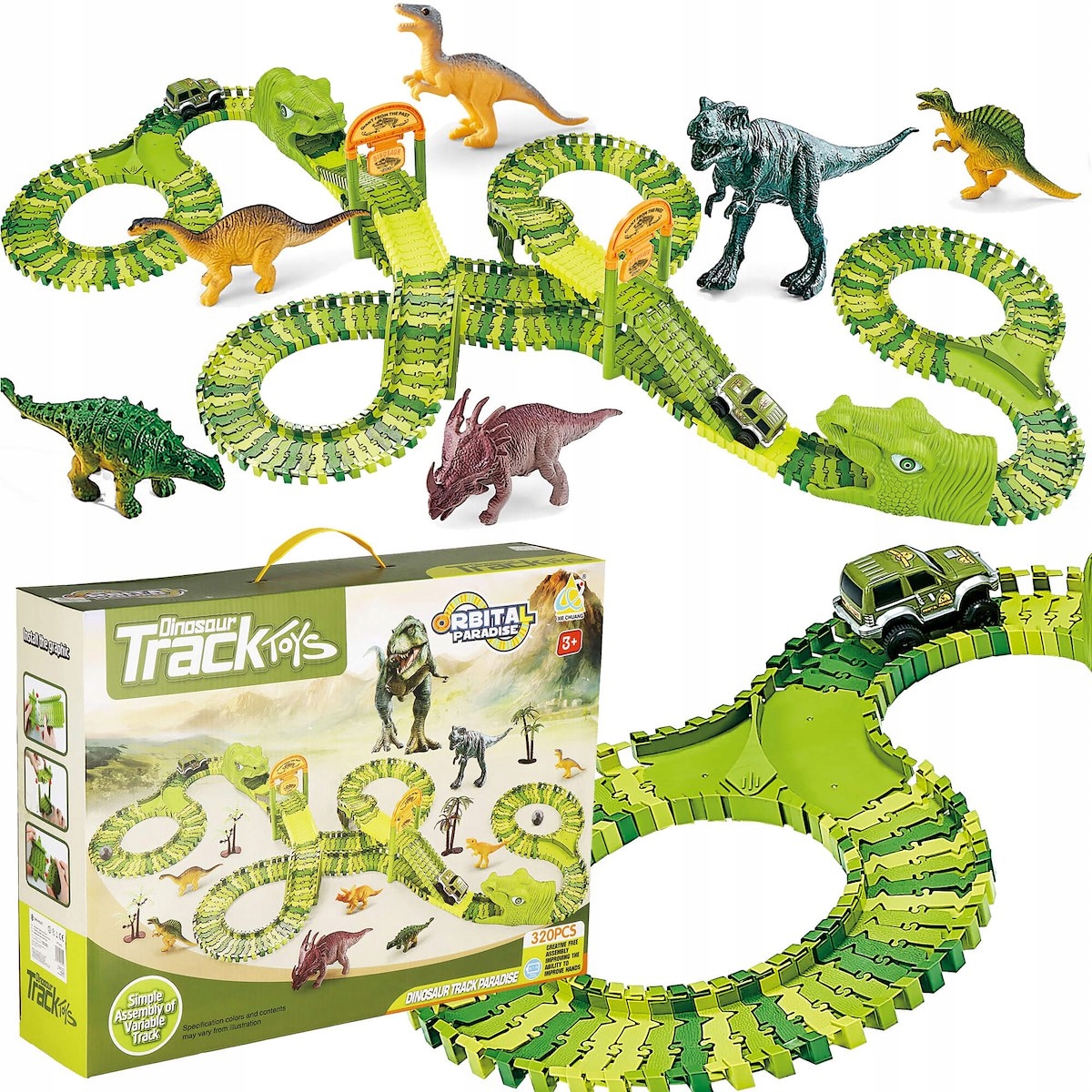 Tor wyścigowy park dinozaurów – Zestaw 320 elementów dla dzieci