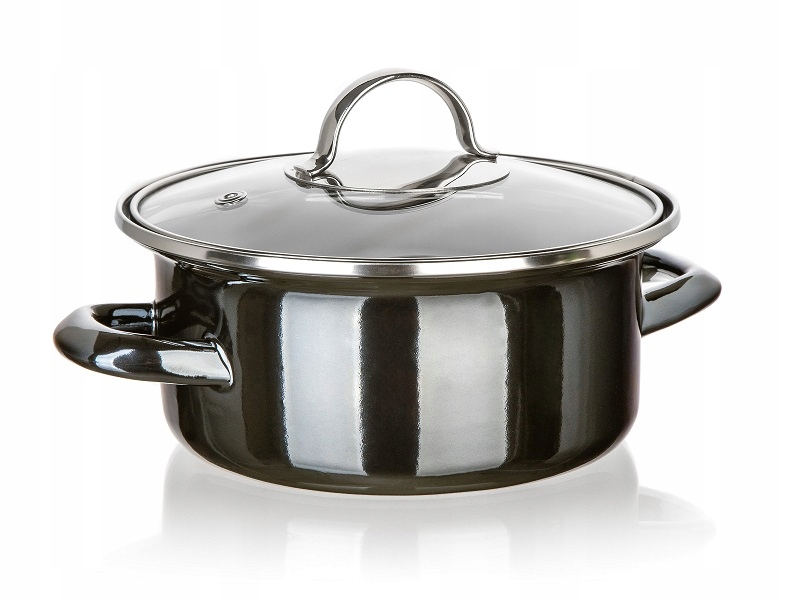 Garnek Emaliowany 18cm 1,3L z Pokrywą Banquet Metallic Black