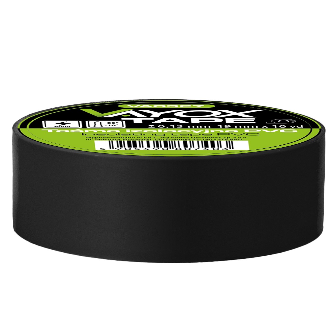 Taśma izolacyjna PVC 19mm x 10yd czarna VA0327 Vayox – Niezawodna ochrona i izolacja