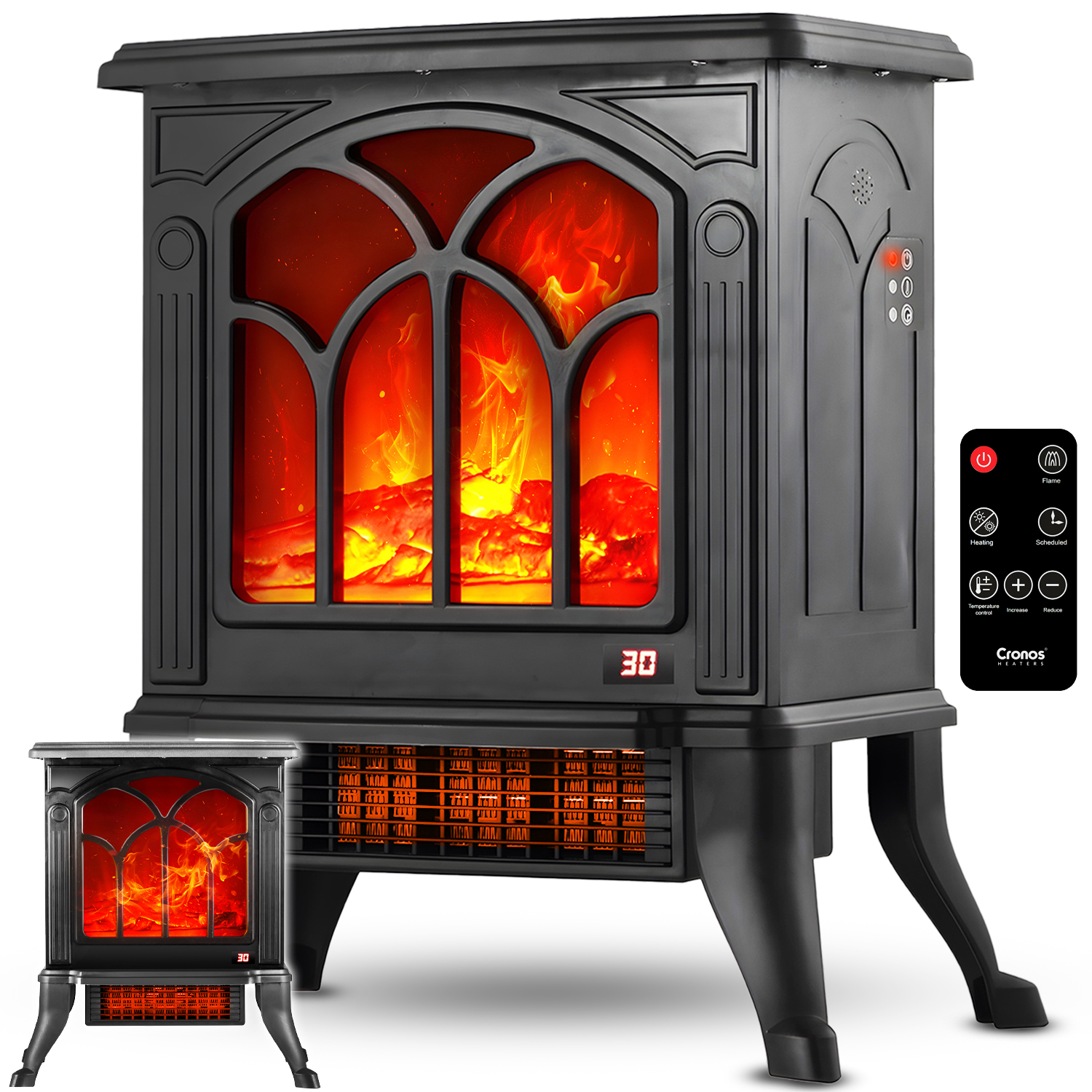 Kominek grzejnik elektryczny wolnostojący Cronos – Stylowe źródło ciepła do Twojego domu