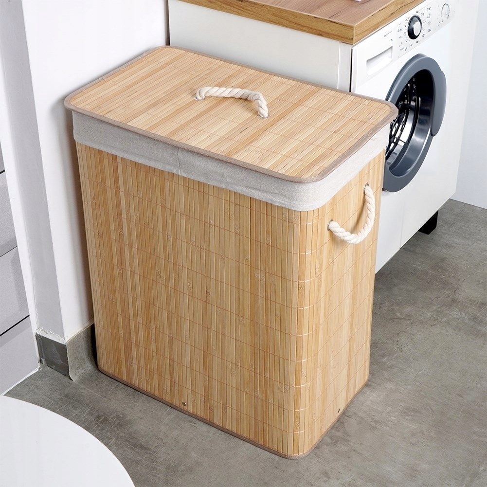 Kosz na pranie bambusowy beżowy 90 l Orion – Elegancka organizacja w Twojej łazience
