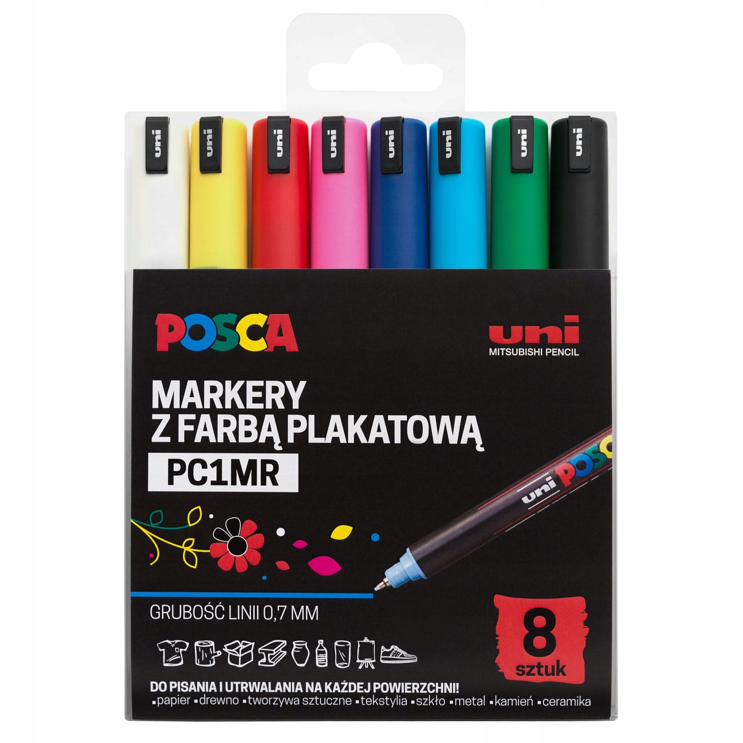 Markery plakatowe PC-1MR 8 kolorów POSCA UNI – Idealne do kreatywnych projektów