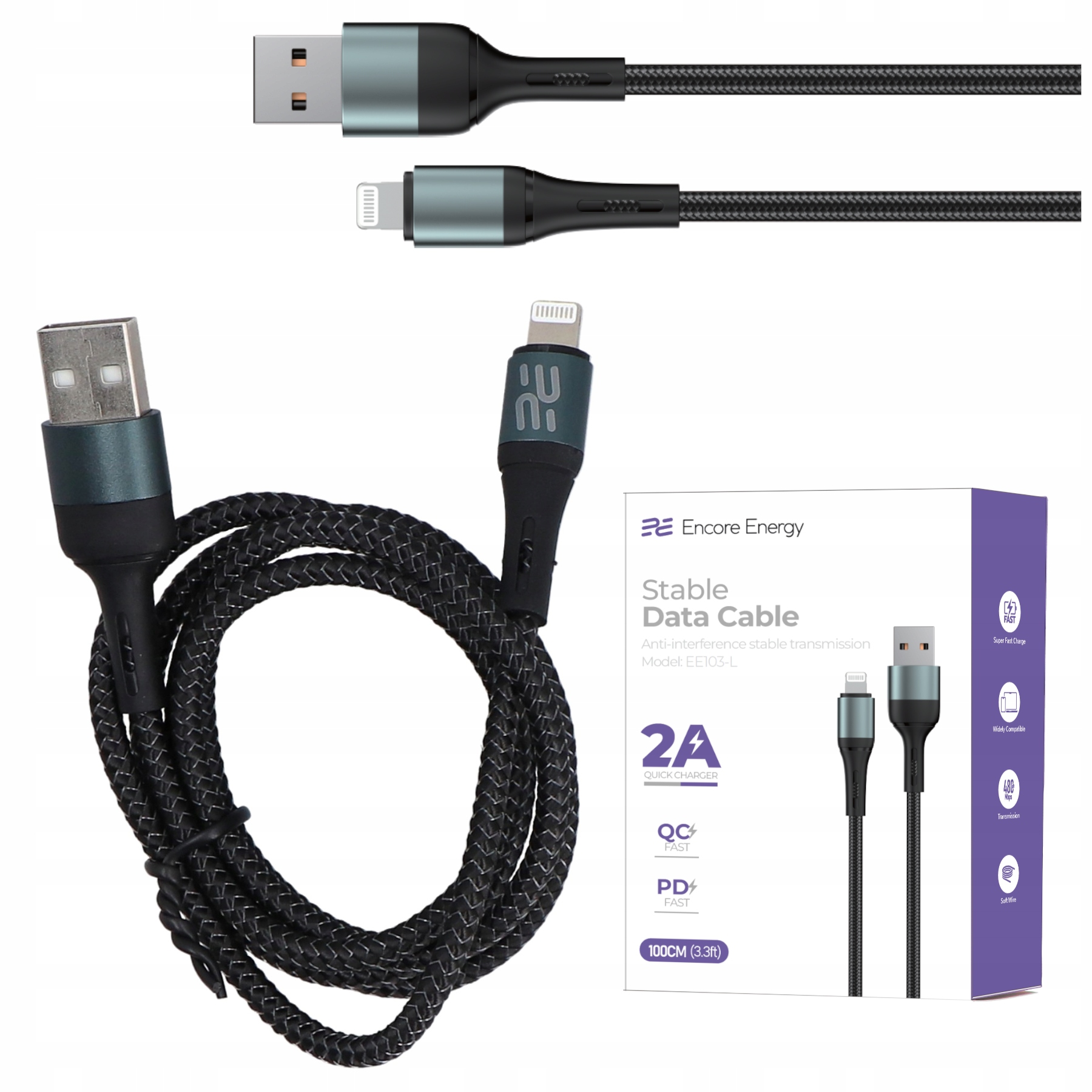 Kabel Encore Energy USB-A Lightning 2A – Szybkie ładowanie i transfer danych