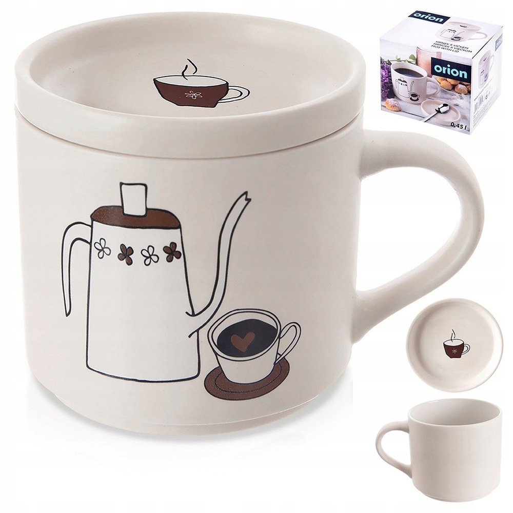 Kubek z pokrywką porcelanowy 420 ml – Idealny do picia i parzenia napojów