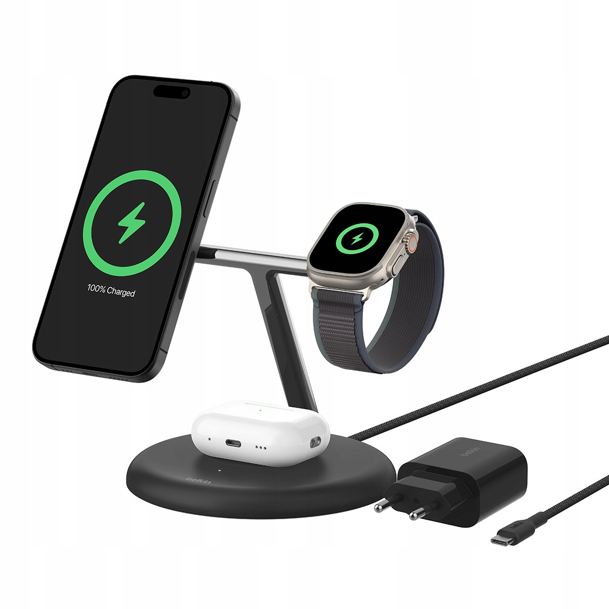 Belkin WIZ023VFBK – Ładowarka indukcyjna 3w1 do smartfonów, smartwatchy i słuchawek