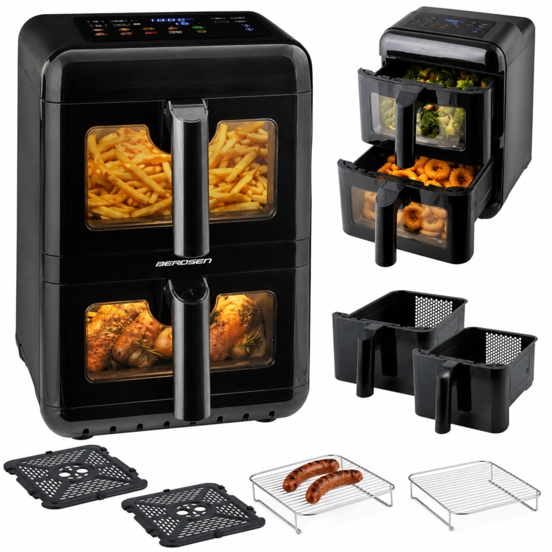 Frytkownica beztłuszczowa dwukomorowa pionowa 11.6 l Air fryer frytownica Berdsen 3000W BD-663
