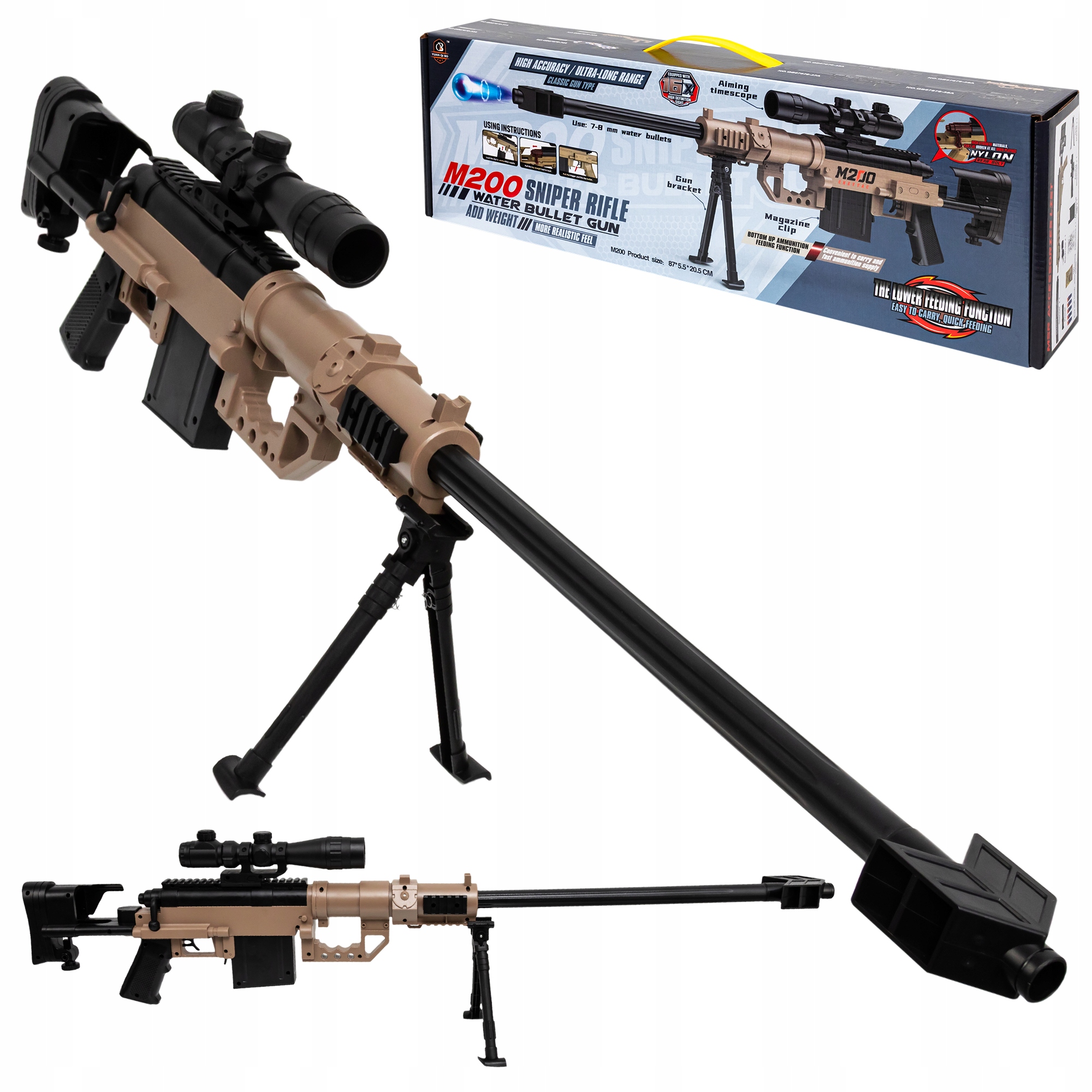 Karabin Snajperski Dla Dzieci Kulki Żelowe Snajper Pistolet Luneta 16X M200 – Idealna zabawa dla młodych strzelców