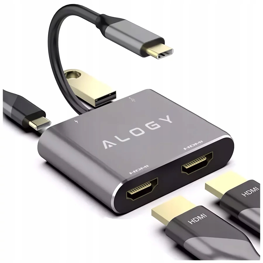 Adapter HUB 4w1 Alogy – Przejściówka USB-C do 2x HDMI, USB 3.0 i szybkie ładowanie PowerDelivery PD 100W